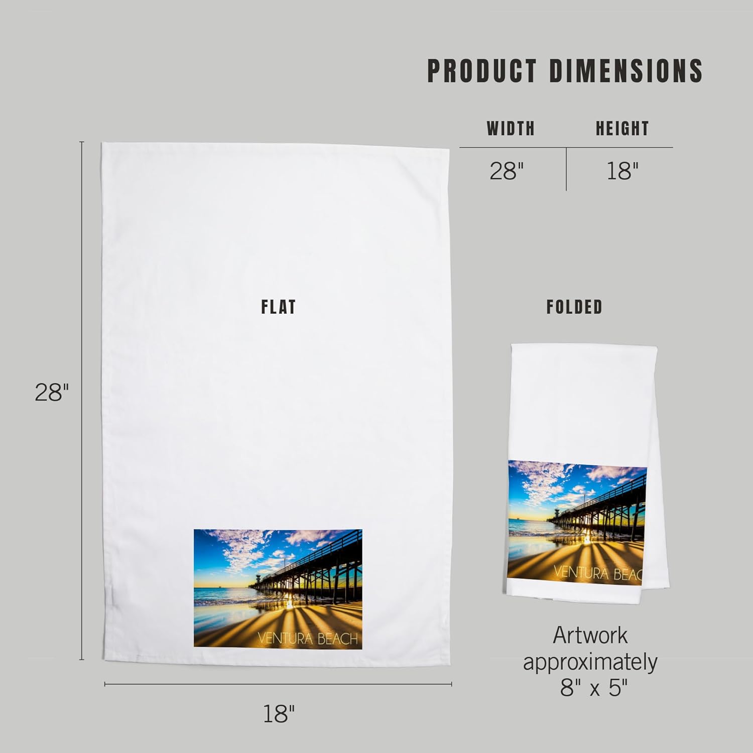 Lantern Press Ventura Beach Seal Beach Pier Sunset Cotton Tea Towel