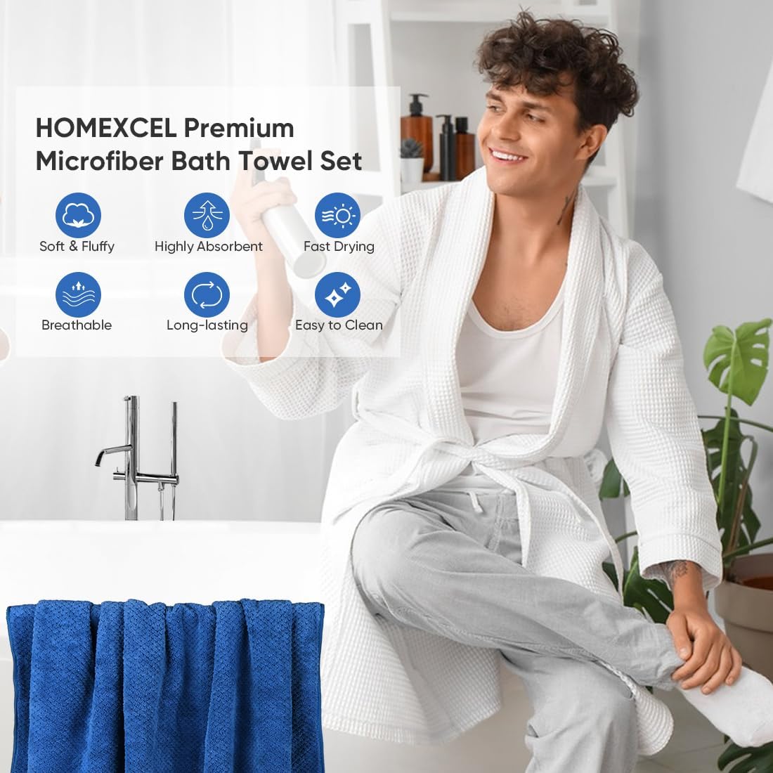 HOMEXCEL 4-Piece Bath Towels Luxurious Microfiber Set