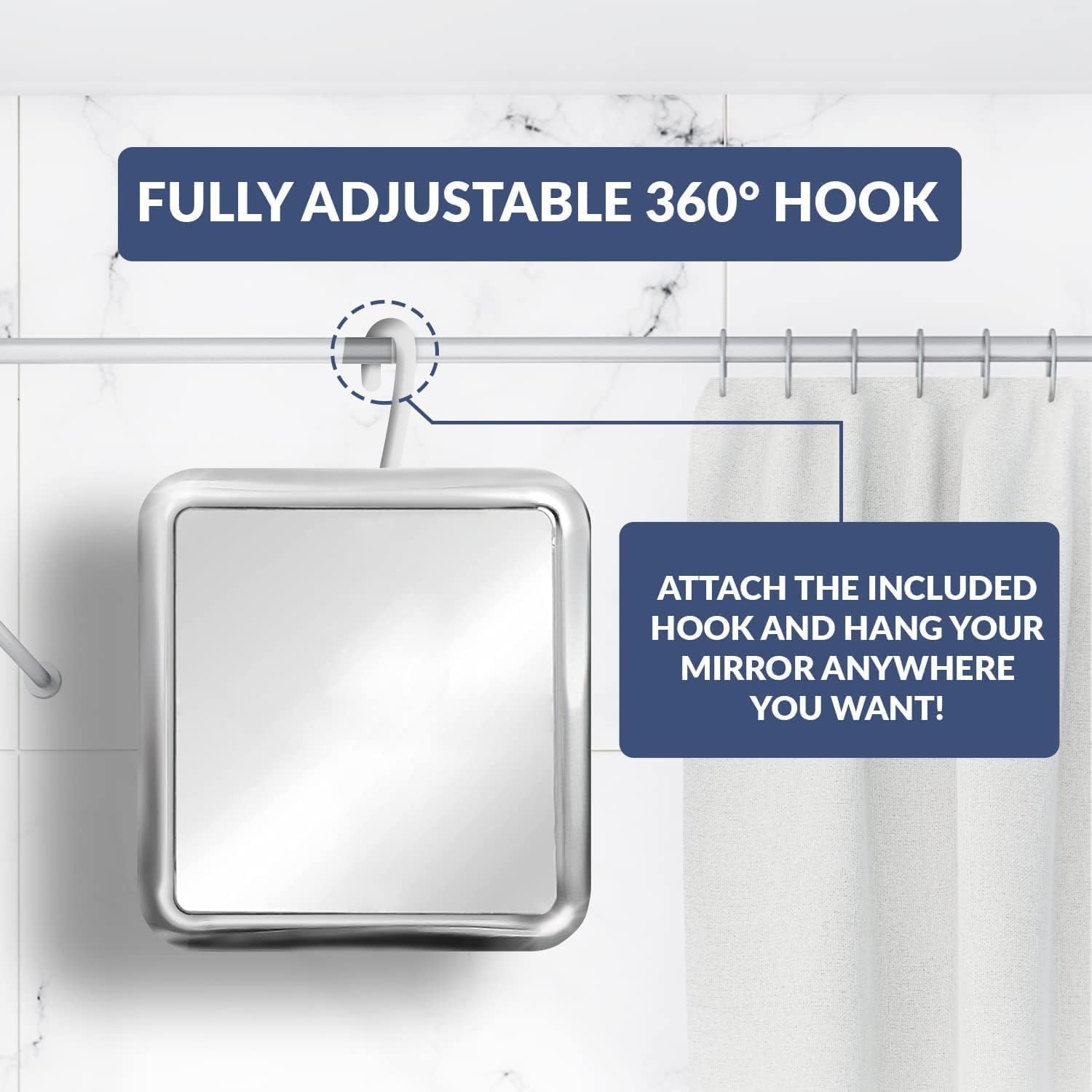 Mirrorvana 360 Hanging Shower Mirror with Anti-Fog Shatterproof Surface