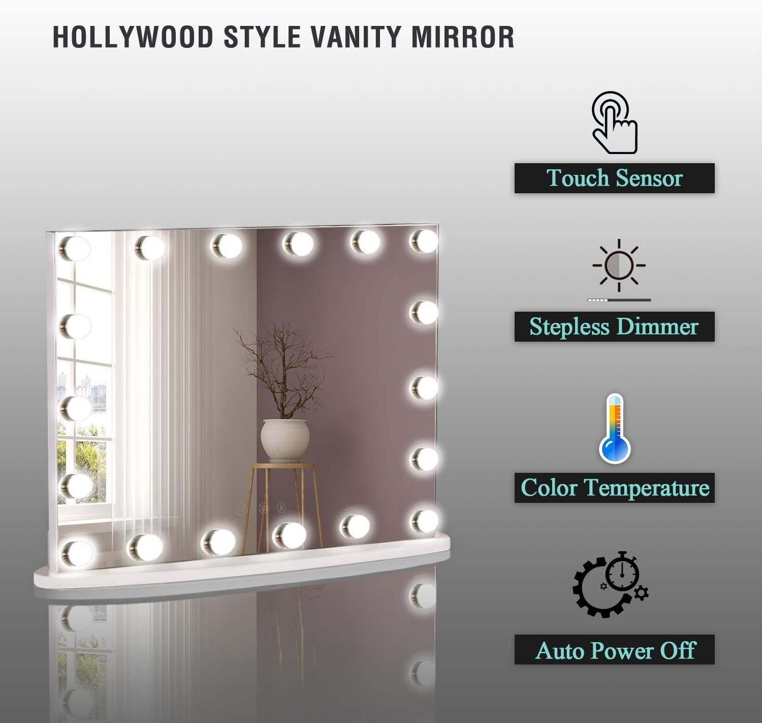 LUXFURNI Hollywood Vanity Mirror with Lights 26x21 Inch 1
