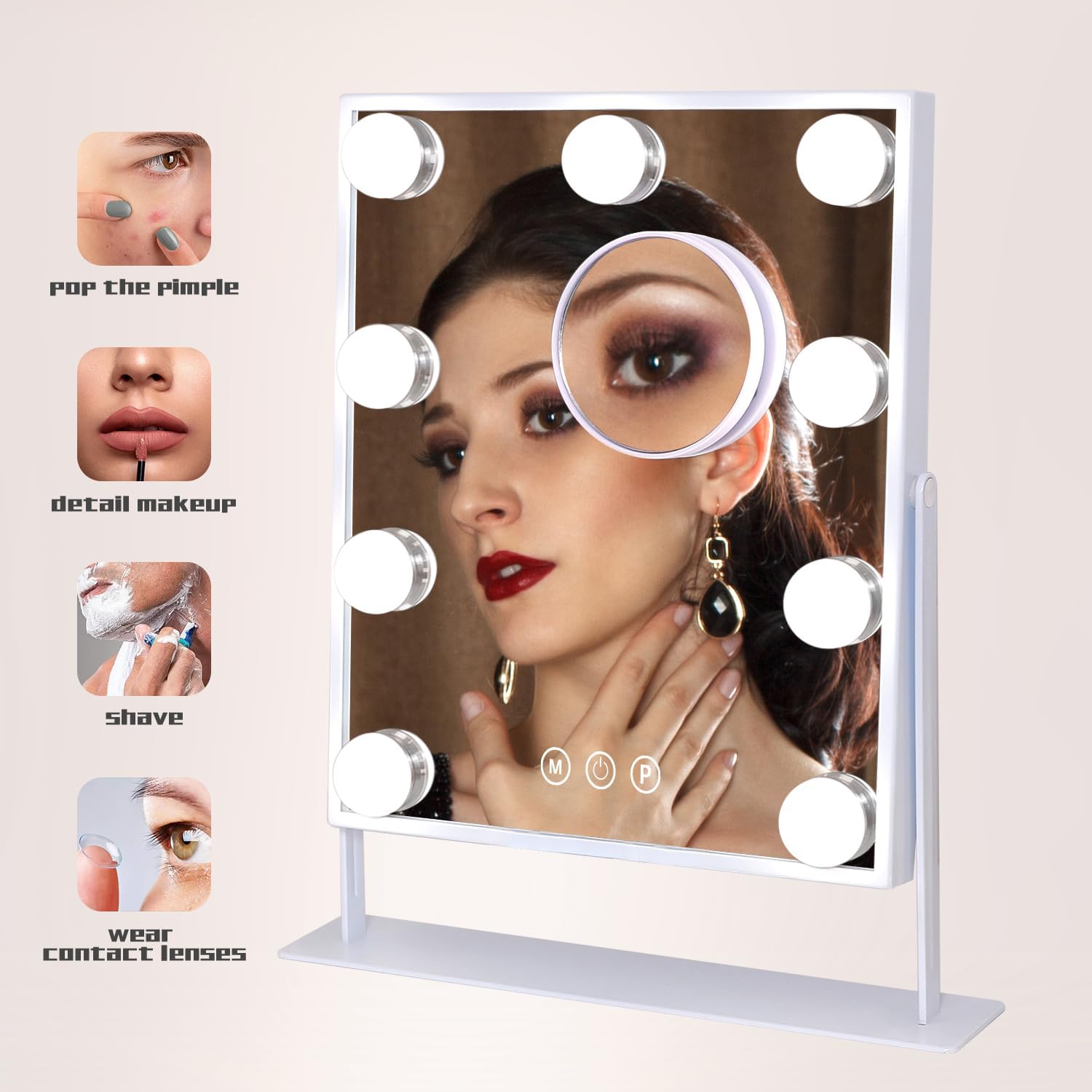 COOLJEEN Vanity Mirror with 360 Lights 10X Magnification