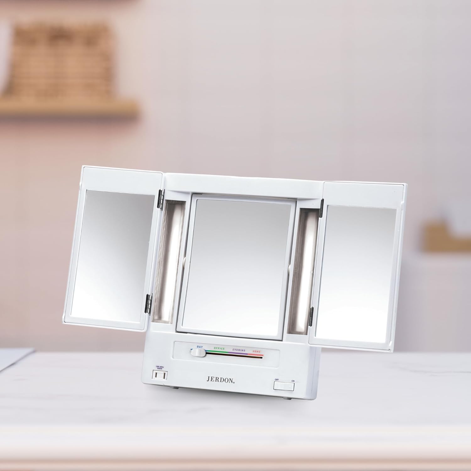 JERDON Compact Trifold Vanity Mirror 5X Magnification White