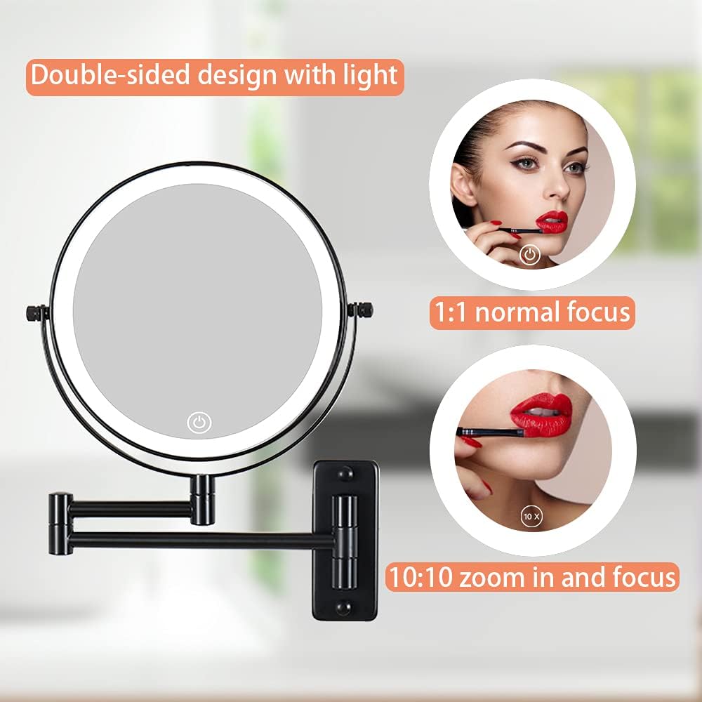 Rechargeable Wall-Mounted Makeup Mirror with 3_light Modes and Touch Control