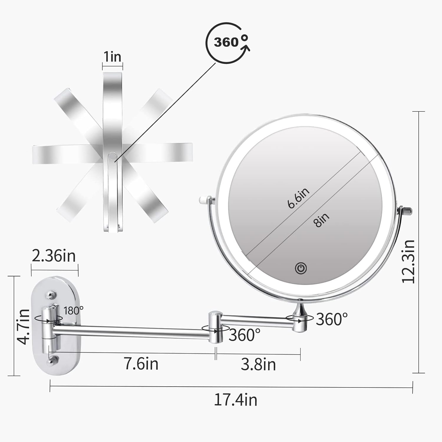 Rechargeable Magnetic 8-inch Makeup Vanity Mirror