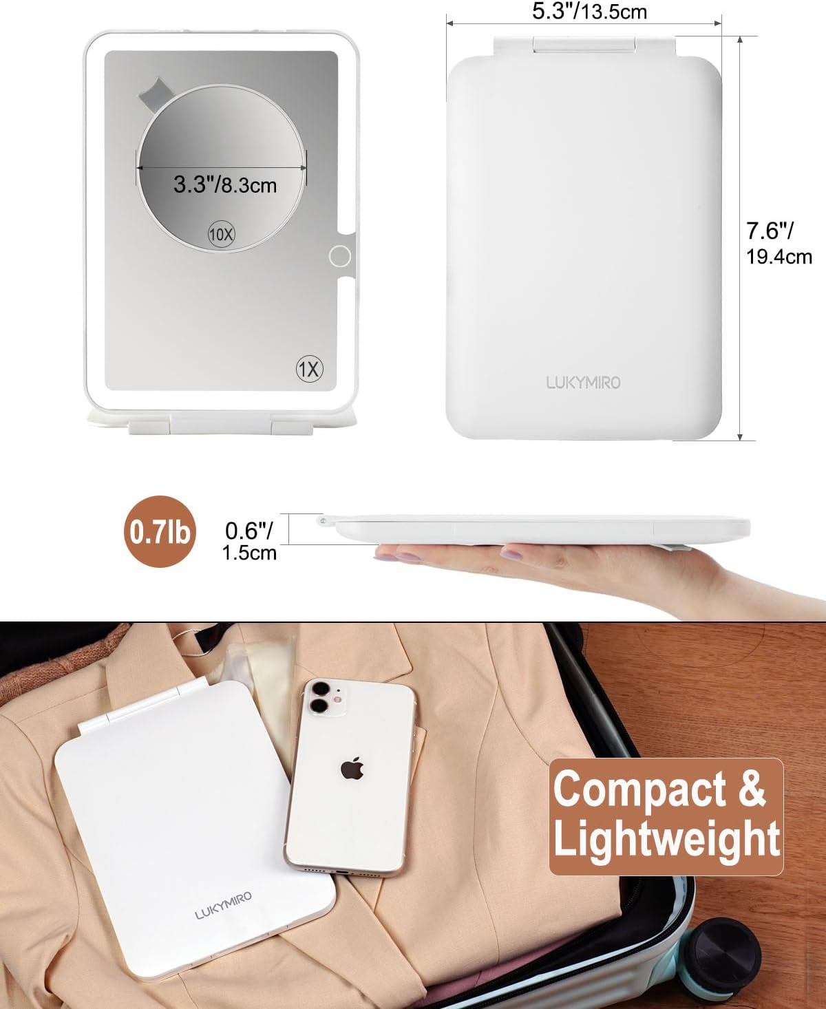 Travel Makeup Mirror with Lights
