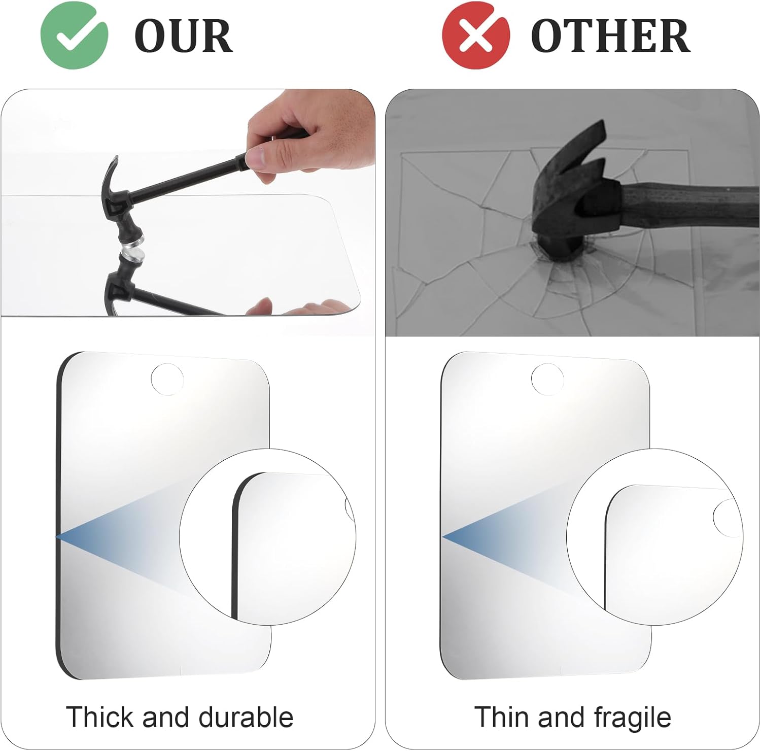 Anti-Fog Unbreakable Travel Shower Mirror for Men