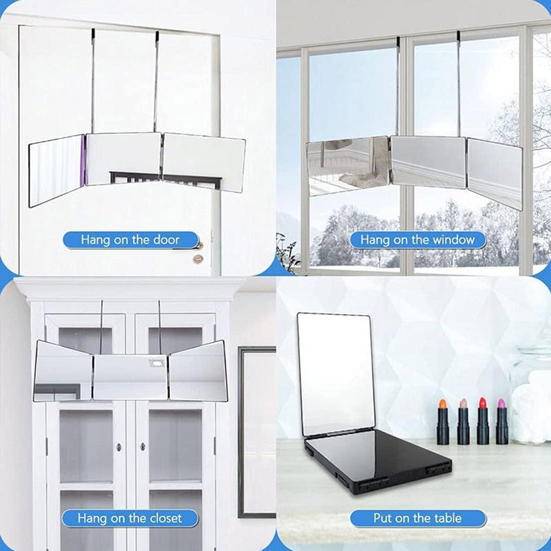 360 Degree Trifold Mirror with Adjustable Height and Magnifying Glass