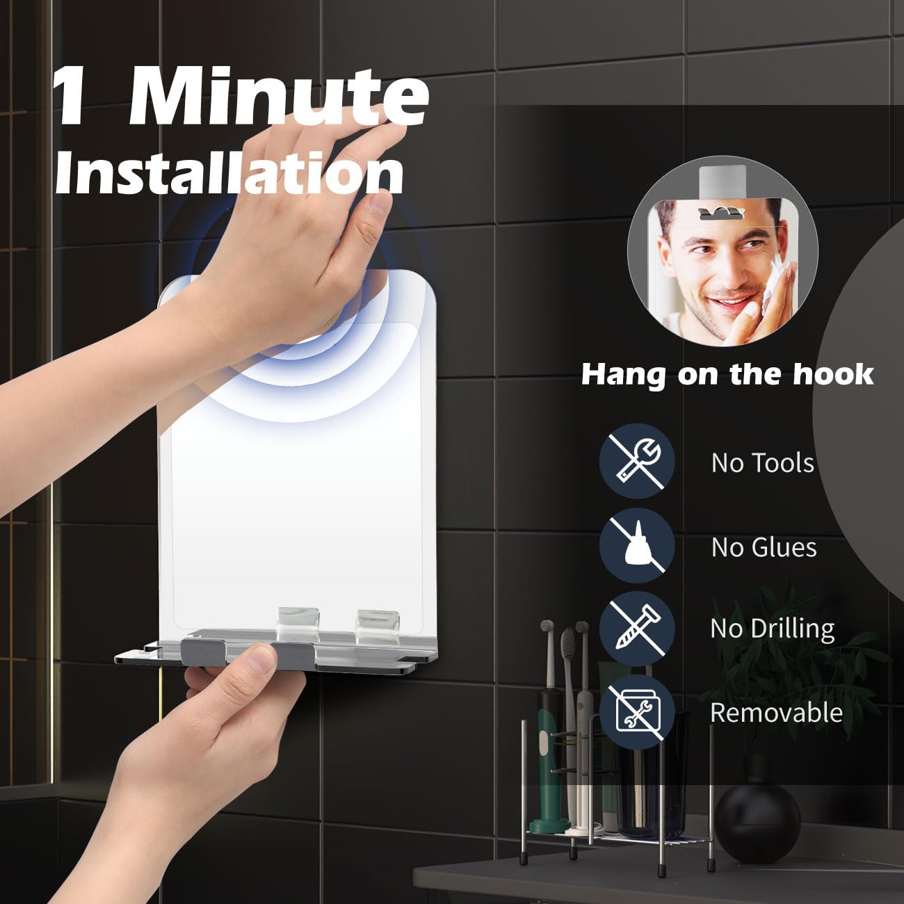 Shinova Shower Mirror - Fogless with 5X Magnifier