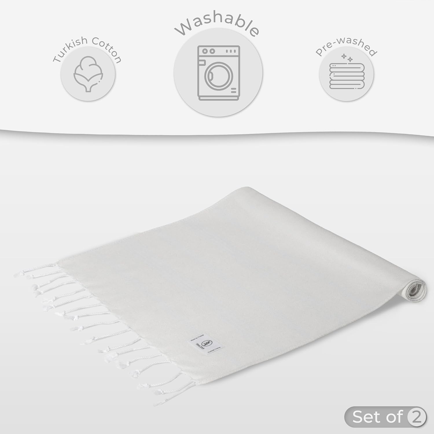 Ossano Turkish Classic Hand Towel Set of 2 Ecru 30x18