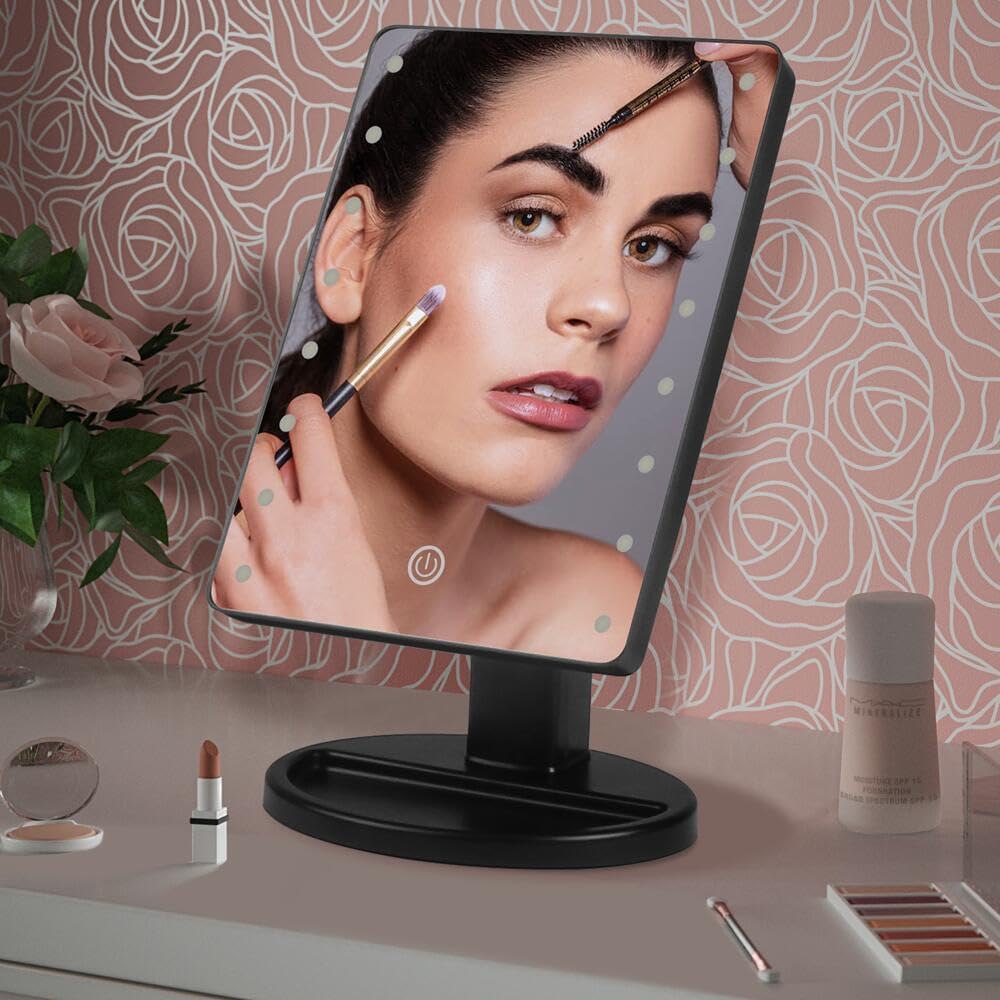 Compact Lighted Makeup Mirror with Dual Power Supply