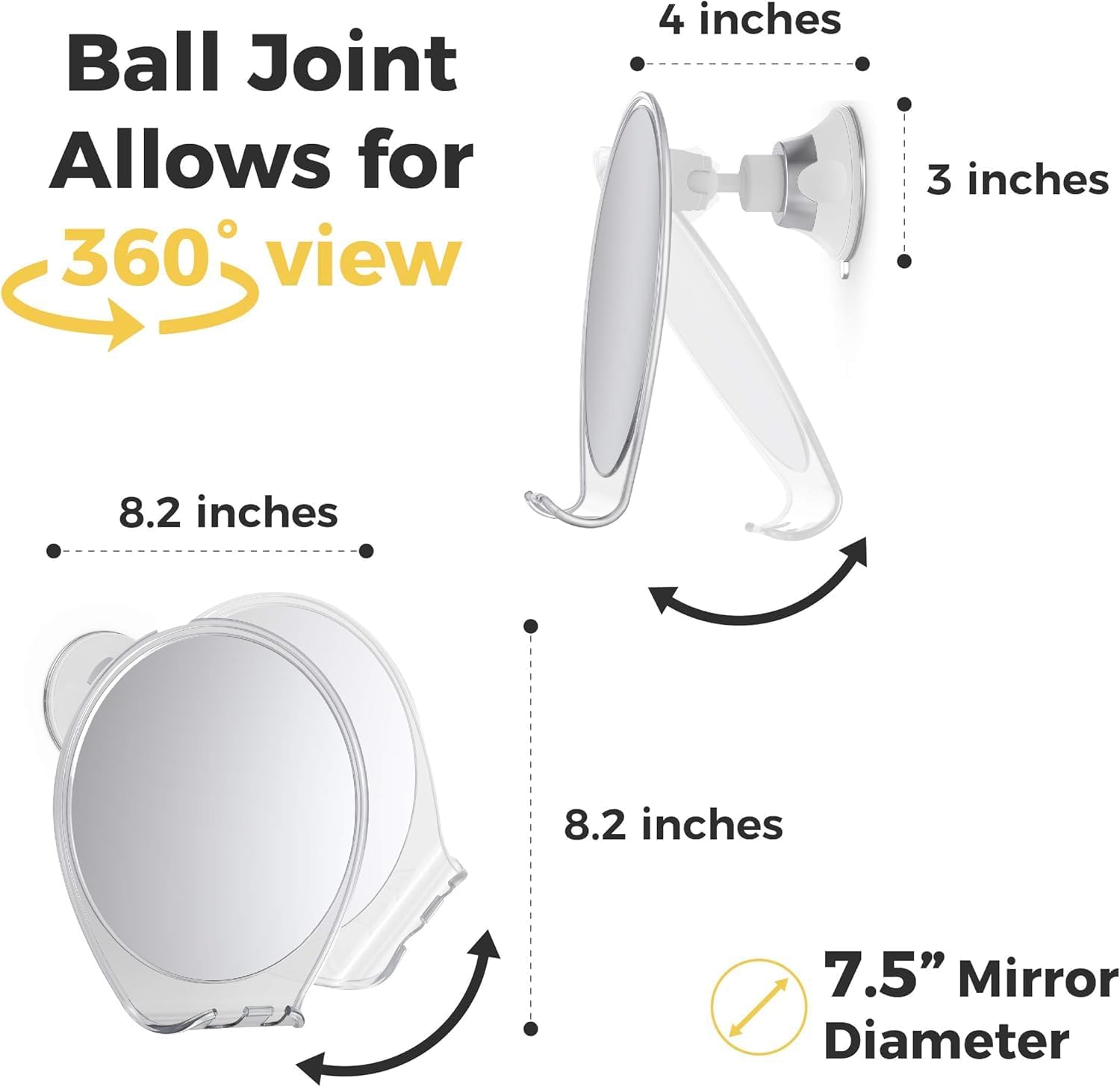 HoneyBull Fogless Shower Mirror with Suction and Razor Holder