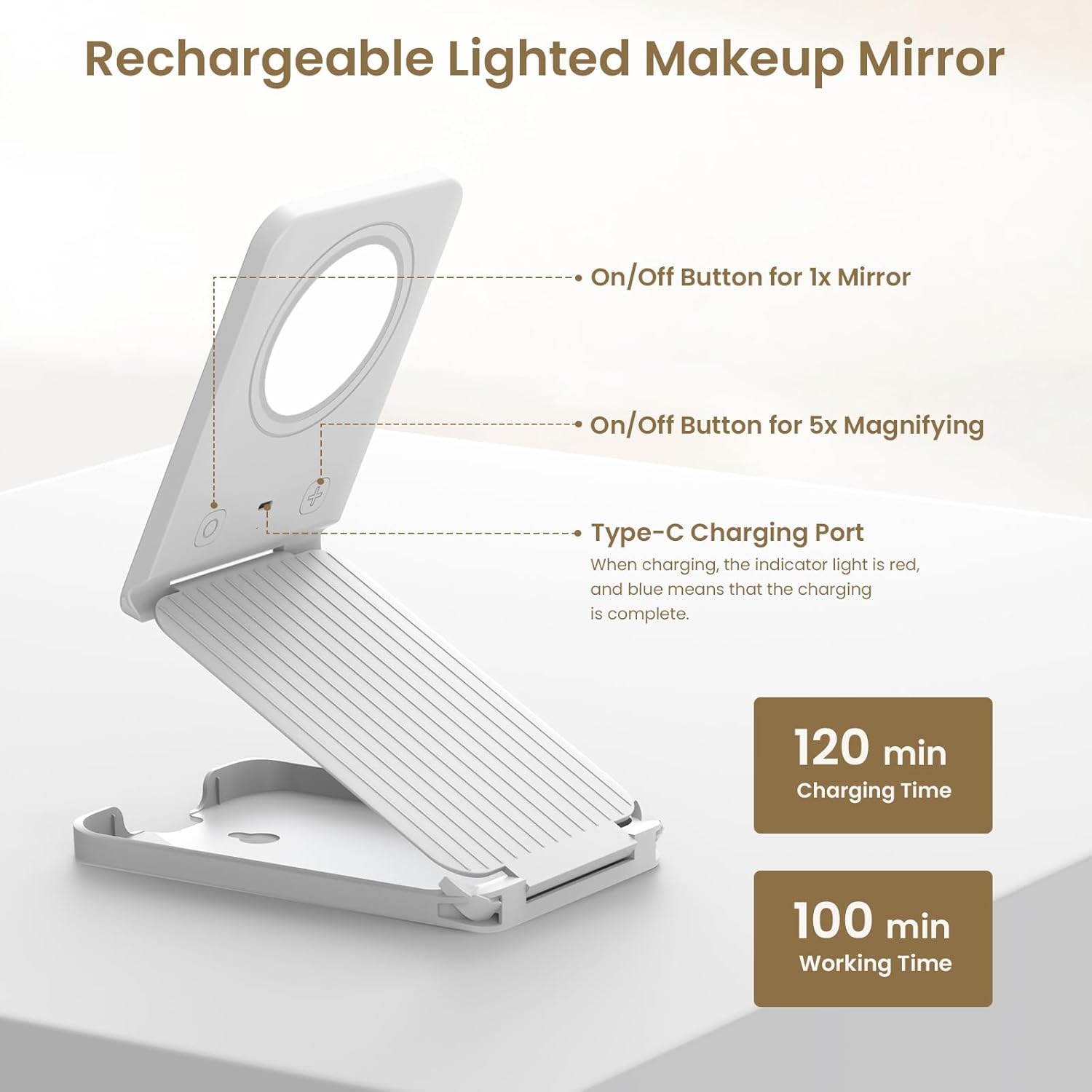 LAMPICK Travel Makeup Mirror with Lights