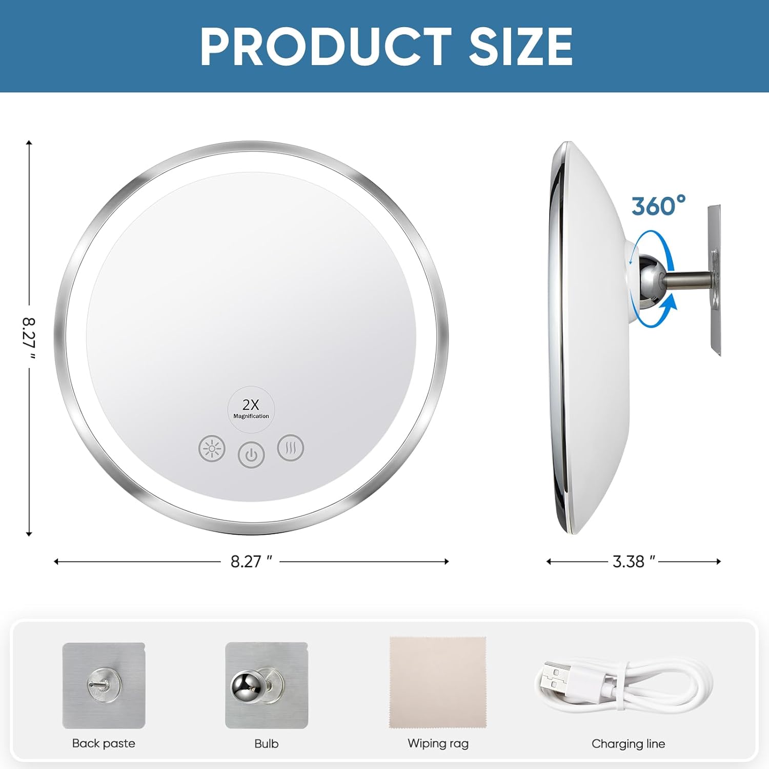 Heated Anti-Fog 2X Real Glass Walk-in Shower Mirror