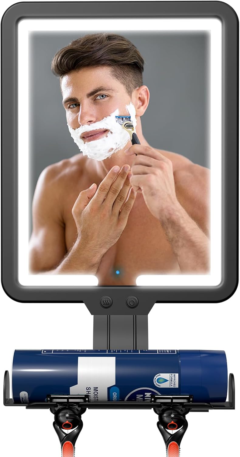 Fog-Free Heated Shower Mirror with Storage for Shaving