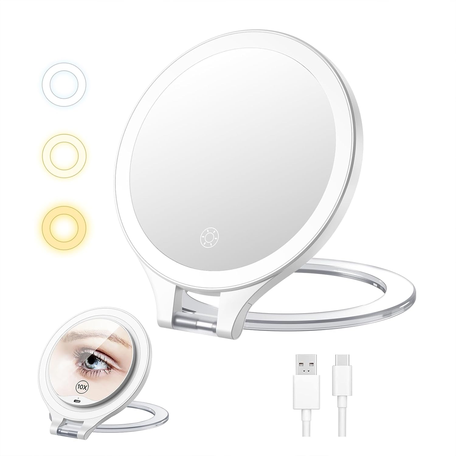 Luxspire 10x Double Sided Makeup Mirror with Light