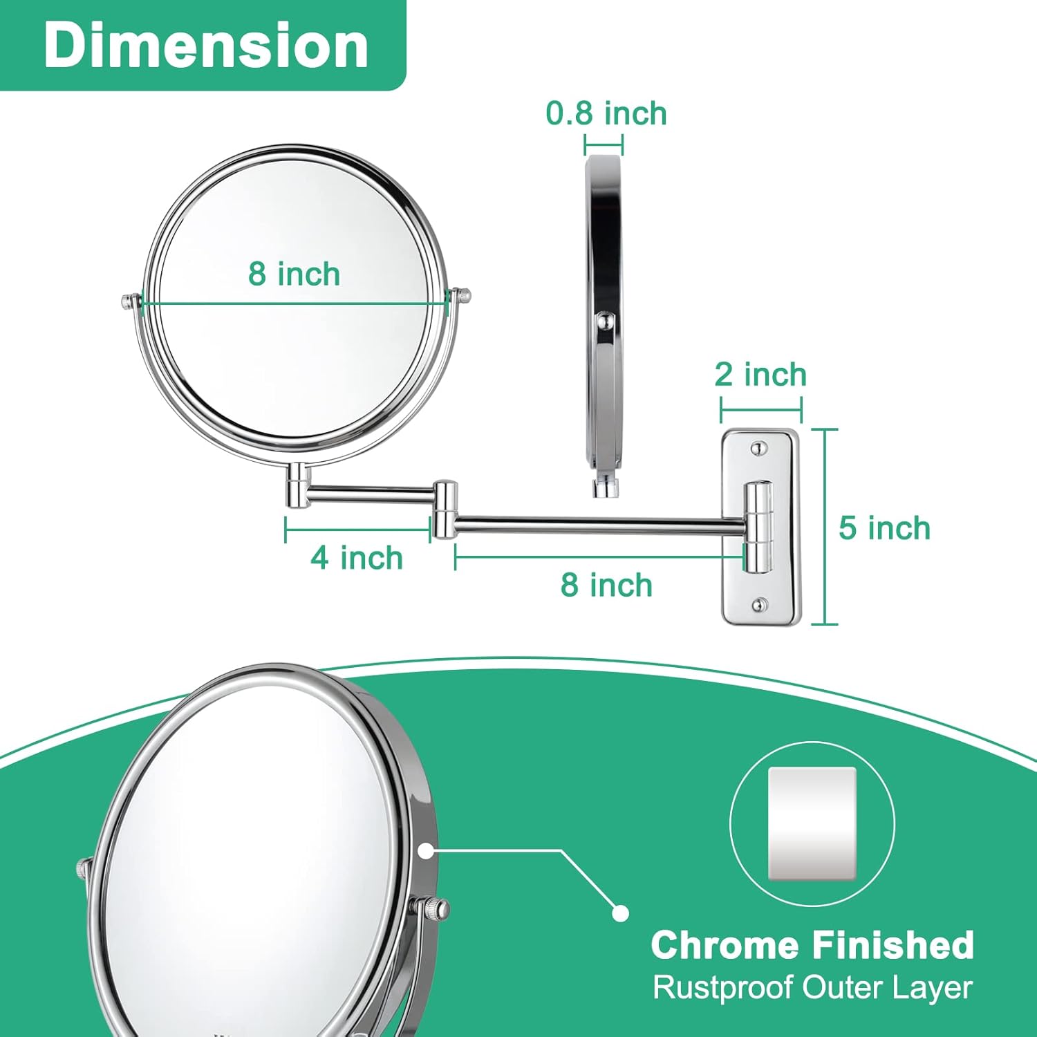 Easy to Use 8-Inch Vanity Magnifier