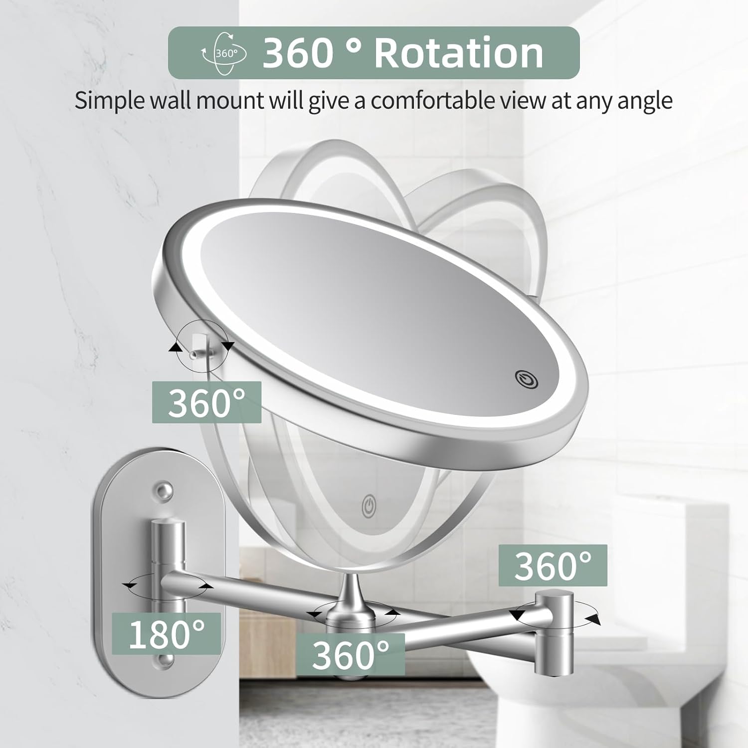Rechargeable Wall-Mounted Bathroom Mirror with 1X10X