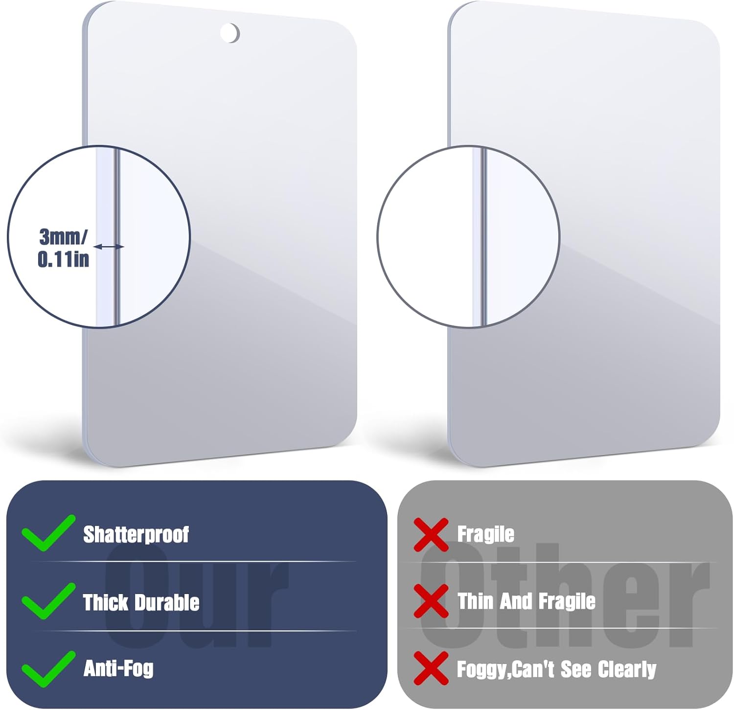 No Fog No Hassle Cobee Fogless Shower Mirror with Adhesive Hook