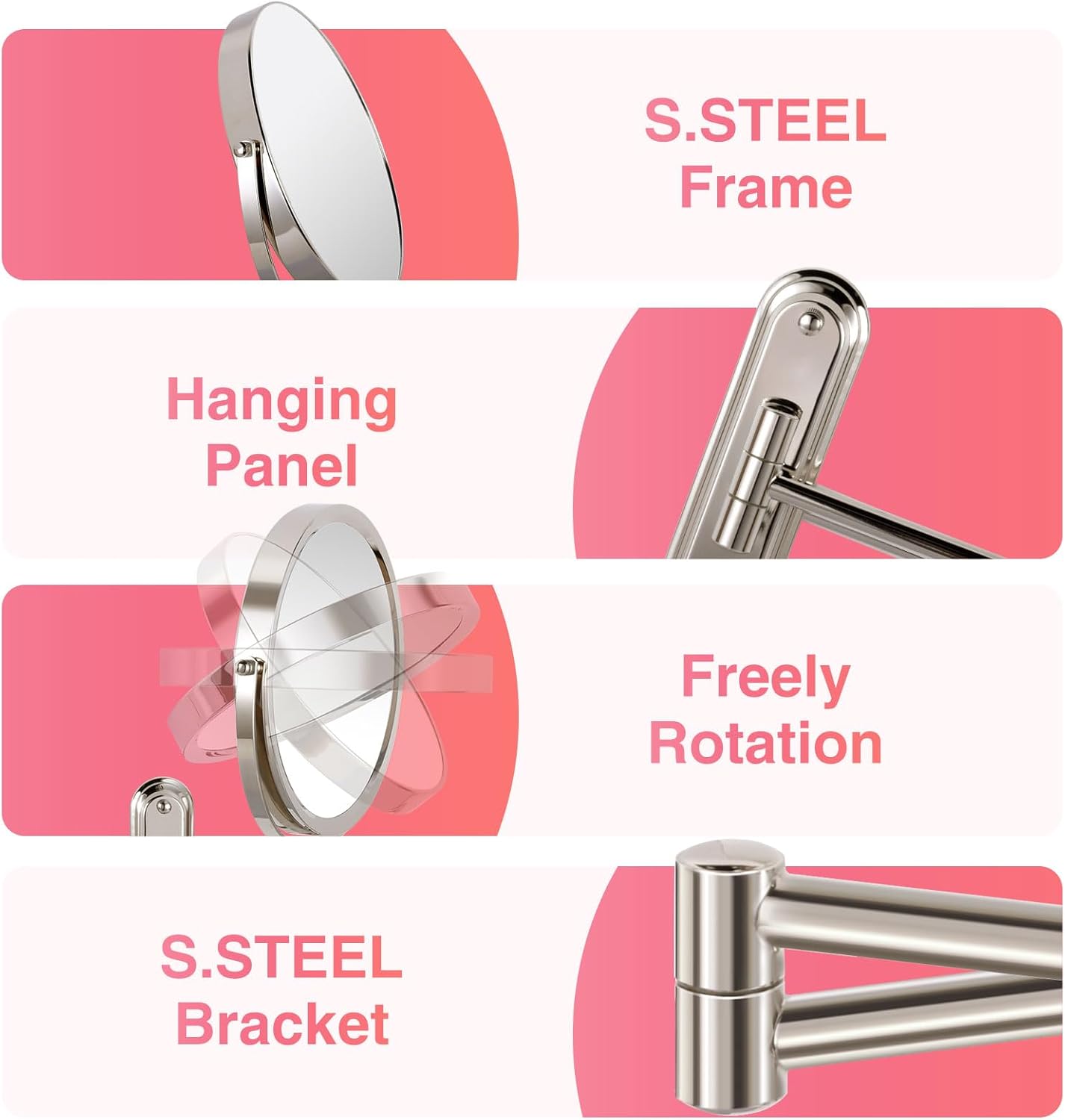 Wall-Mounted Double-Sided 85-inch Makeup Mirror with 360 Swivel