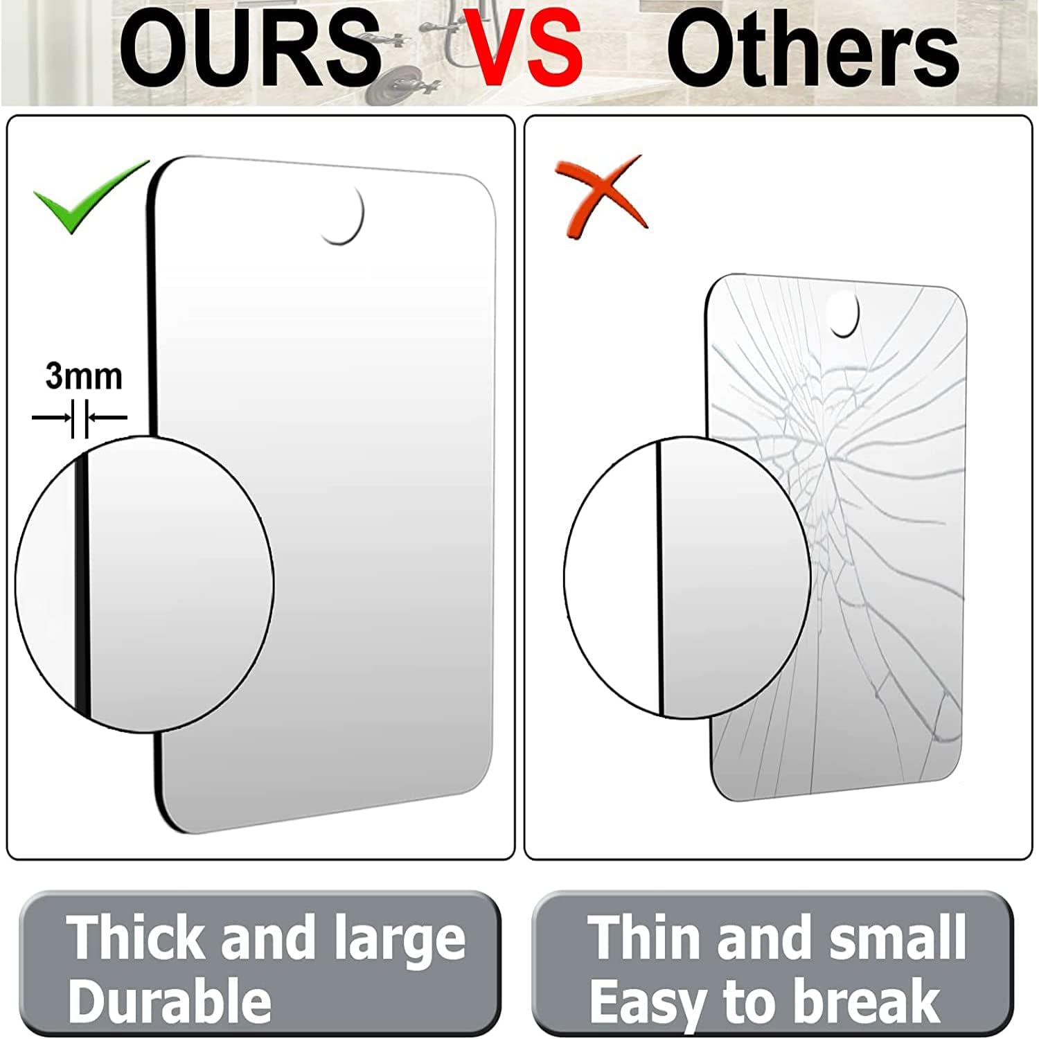 Fog-Free Shower Mirror Set LargeSmall