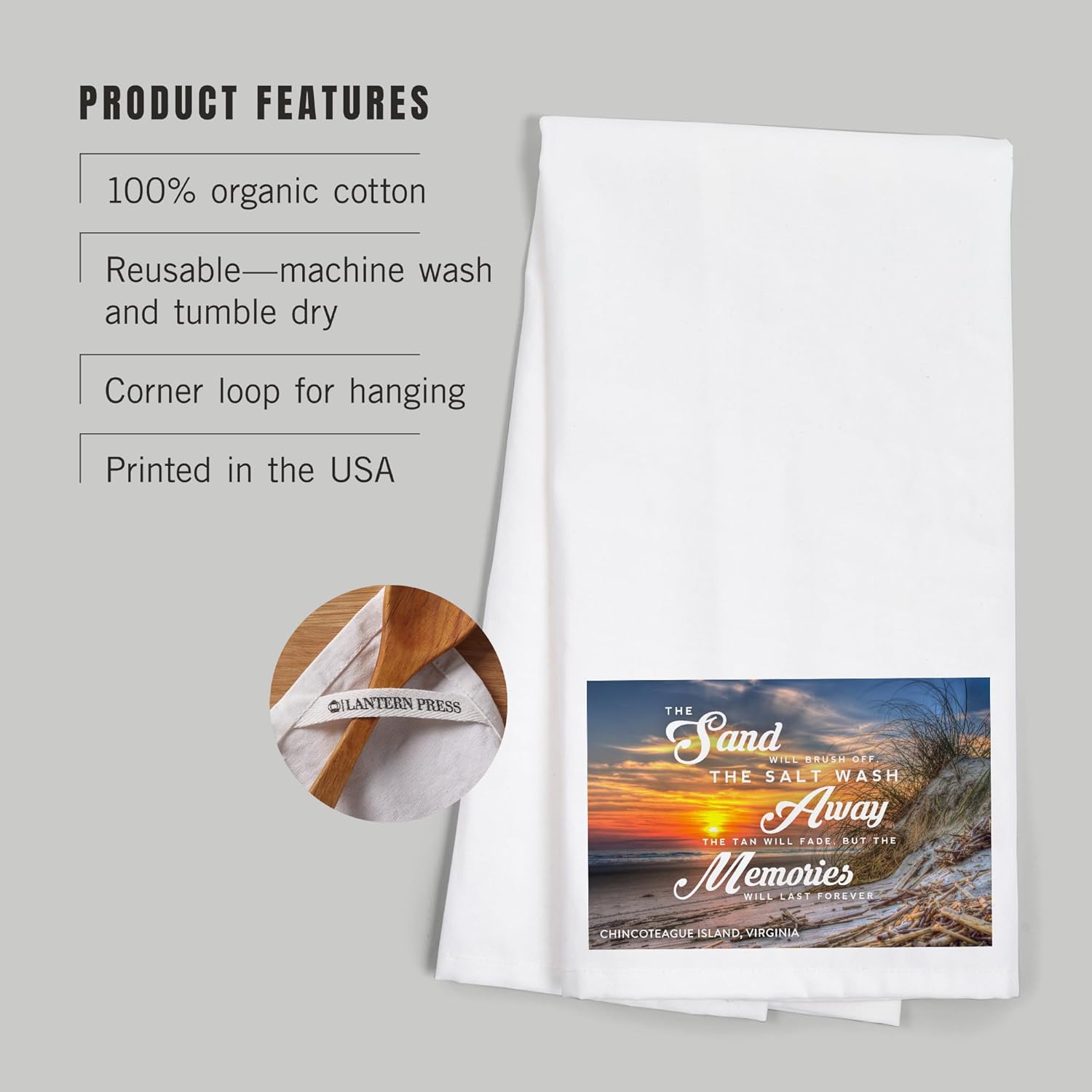 Lantern Press Beach Essentials Sunset at Chincoteague 100 Cotton Tea Towel