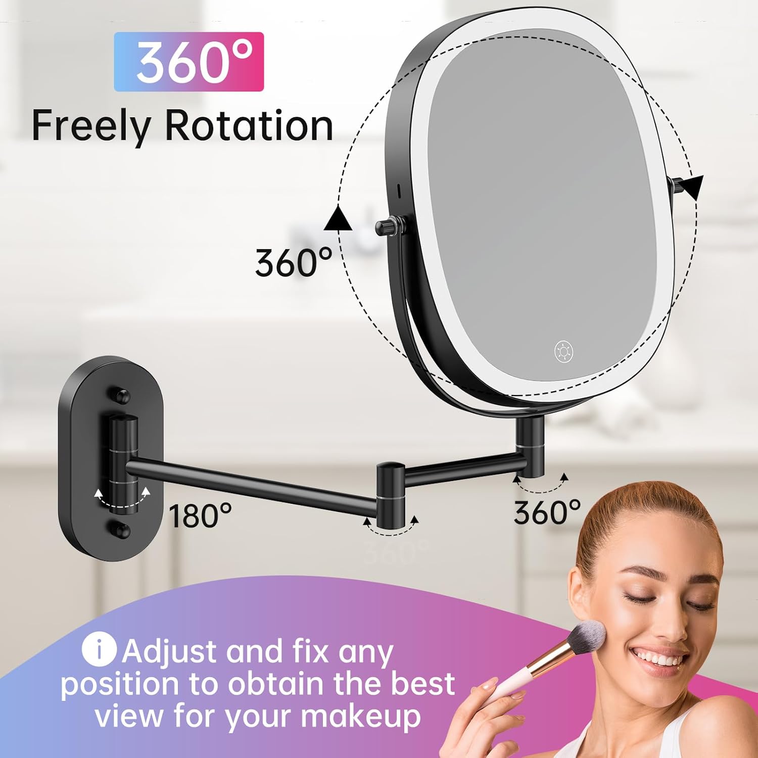 FUNTOUCH Rechargeable Wall-Mounted Lighted Makeup Vanity Mirror