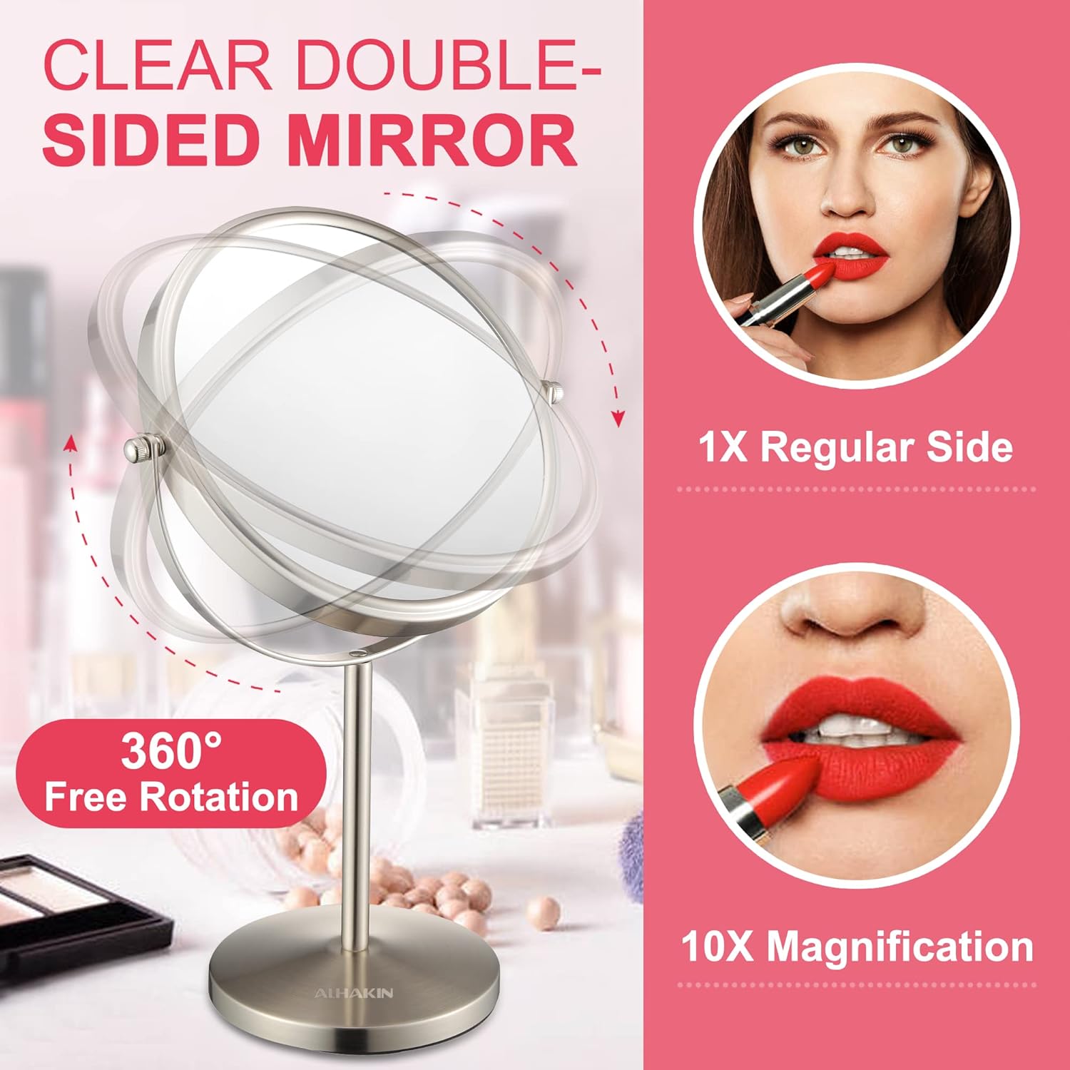 ALHAKIN 10x Magnifying Makeup Mirror 8-Inch Tabletop for BathroomDesk