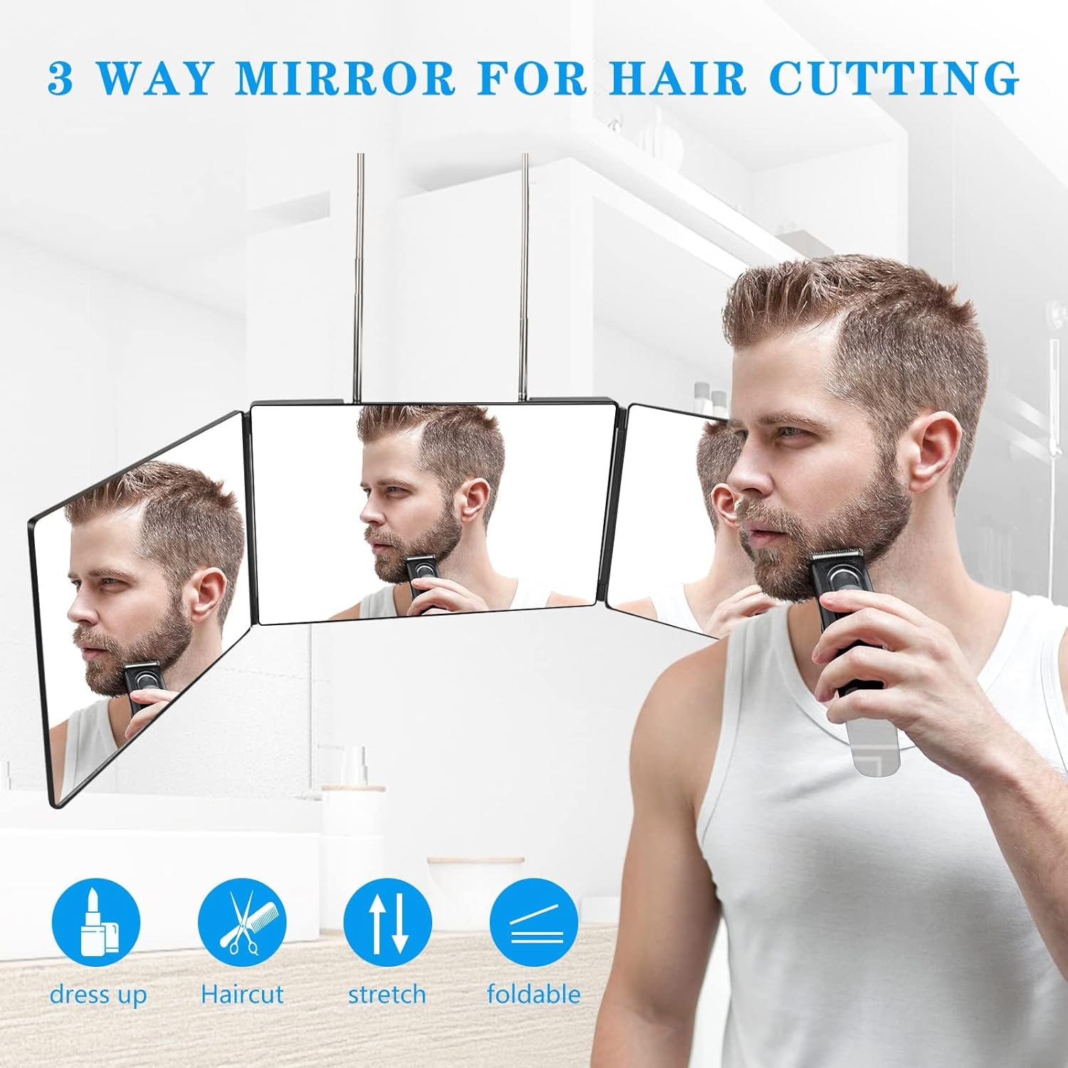 HD Self-Haircut Mirror with Adjustable Height