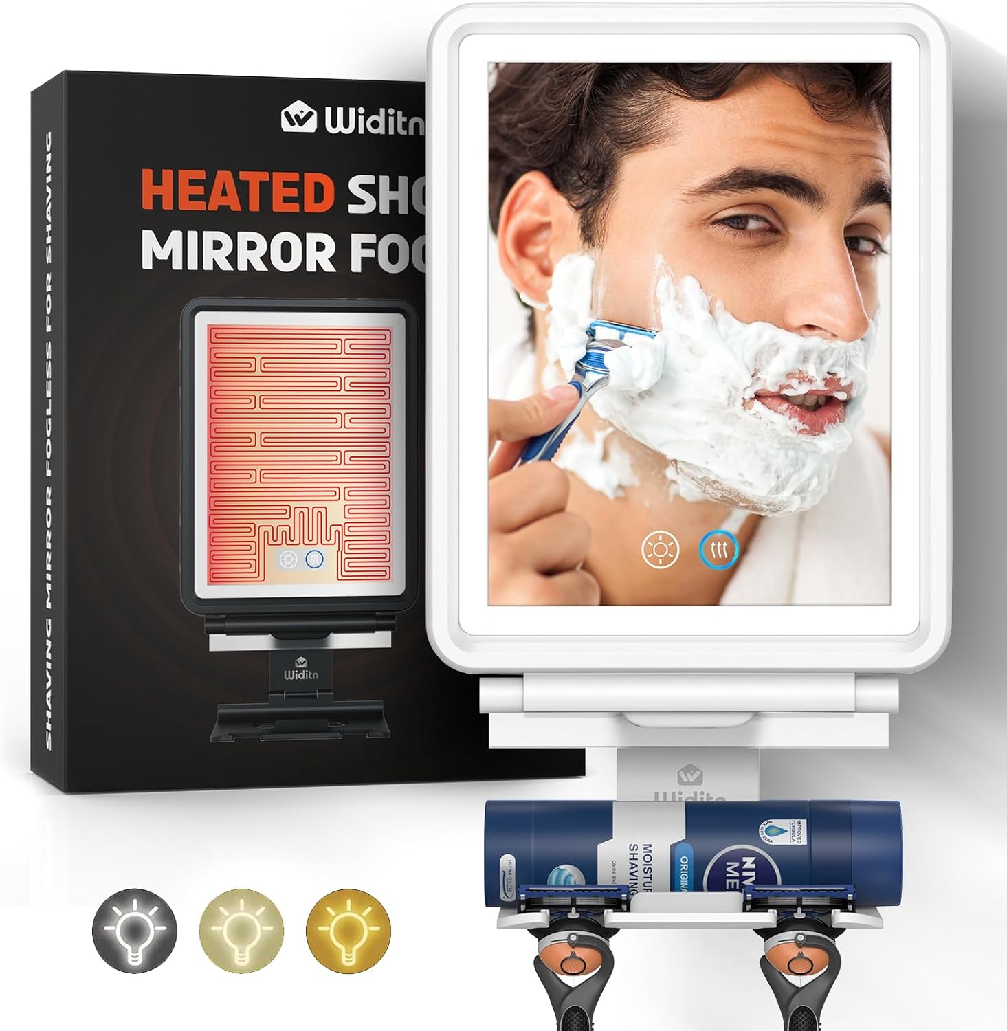 Fogless Shaving Mirror with Heating Lights