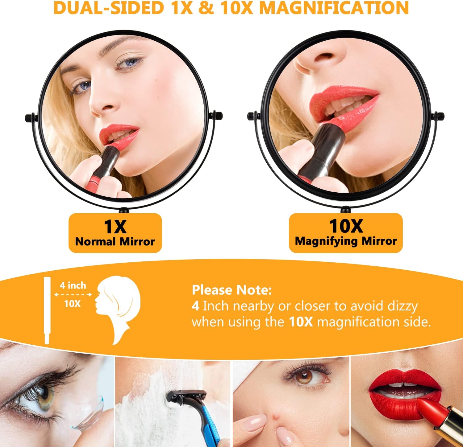 ALHAKIN 10x Magnifying Makeup Mirror - Swivel with Stable Base