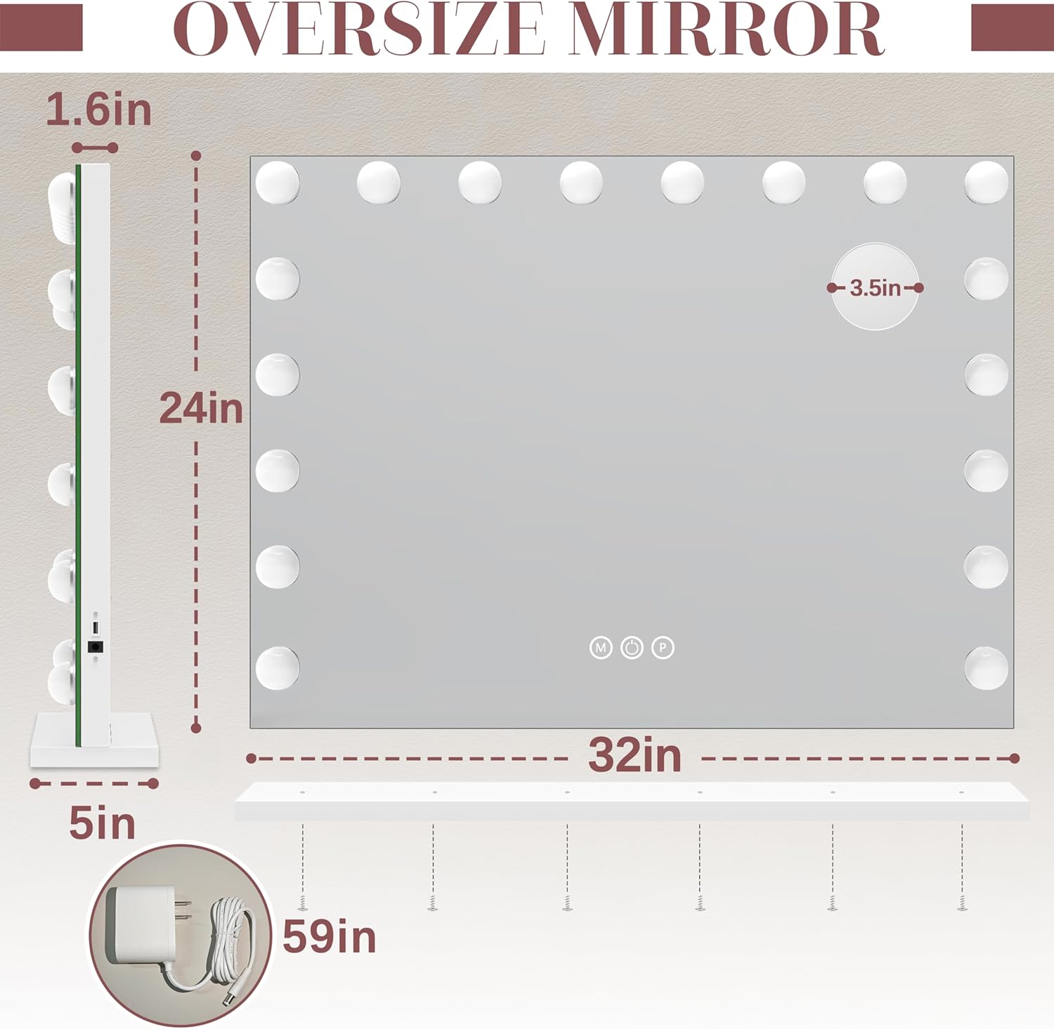 Hollywood Vanity Mirror - 32x24 with 18 Light Modes