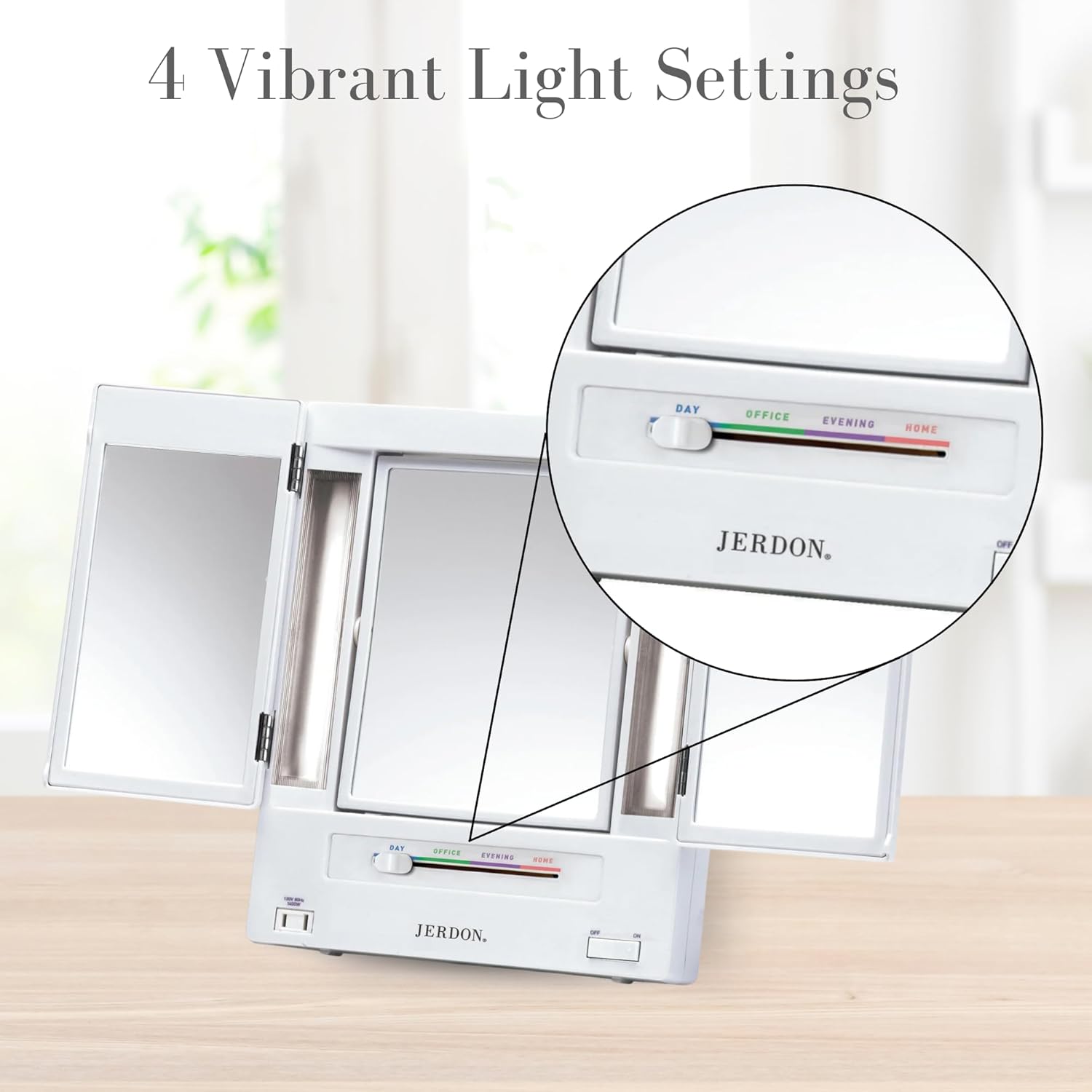 JERDON Compact Trifold Vanity Mirror 5X Magnification White