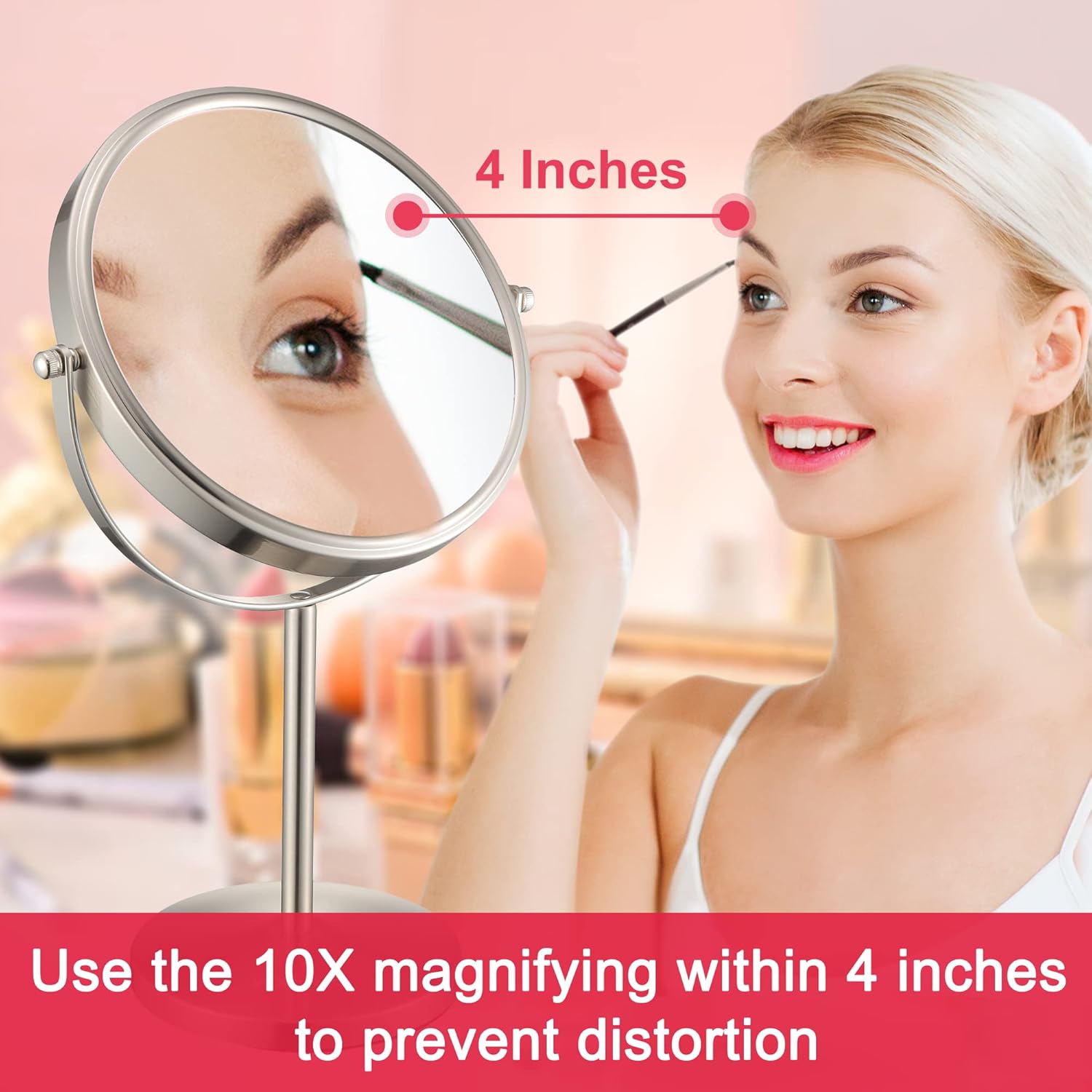 ALHAKIN 10x Magnifying Makeup Mirror 8-Inch Tabletop for BathroomDesk