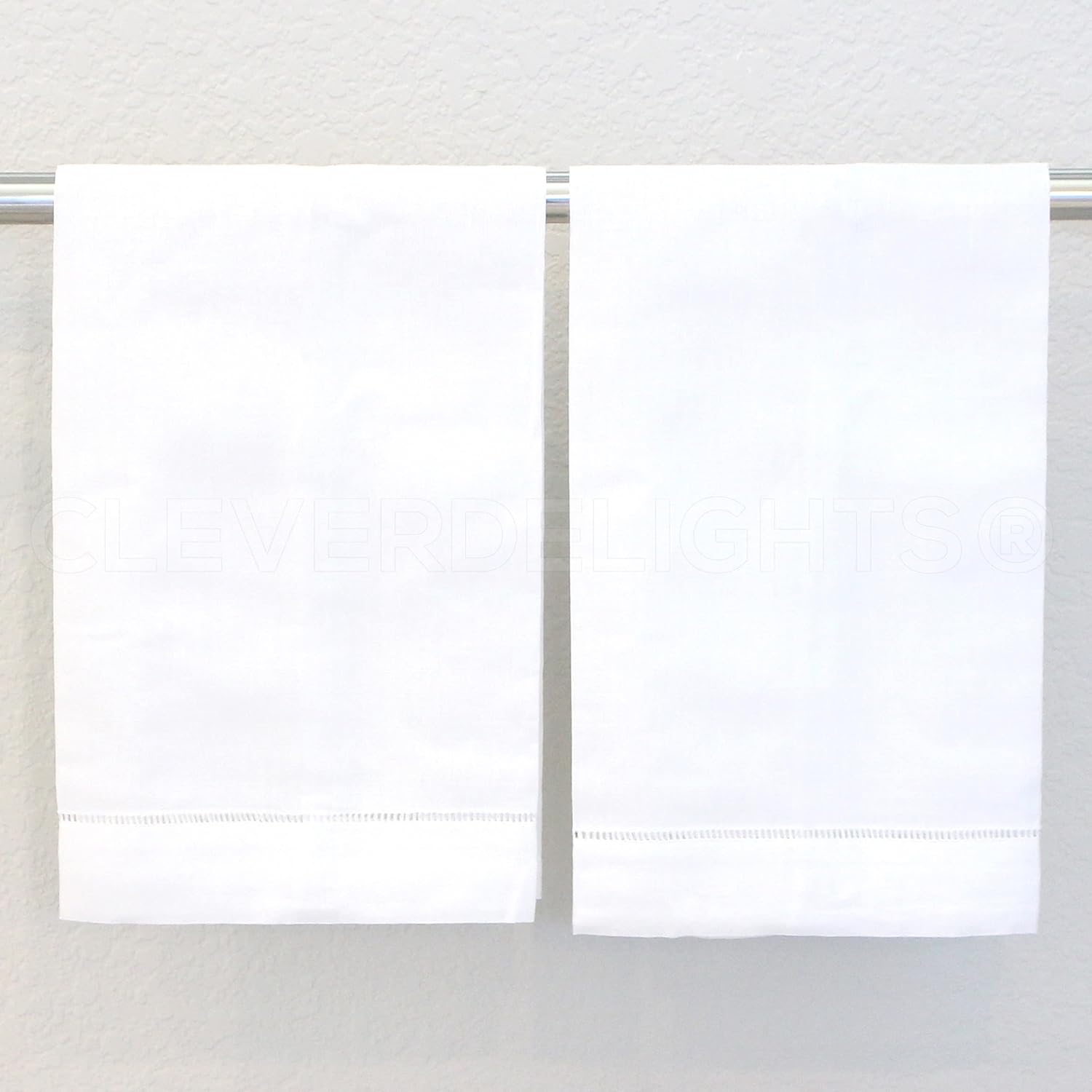 Set of 6 White Linen Hemstitch Hand Towels 14x22 6 Pack