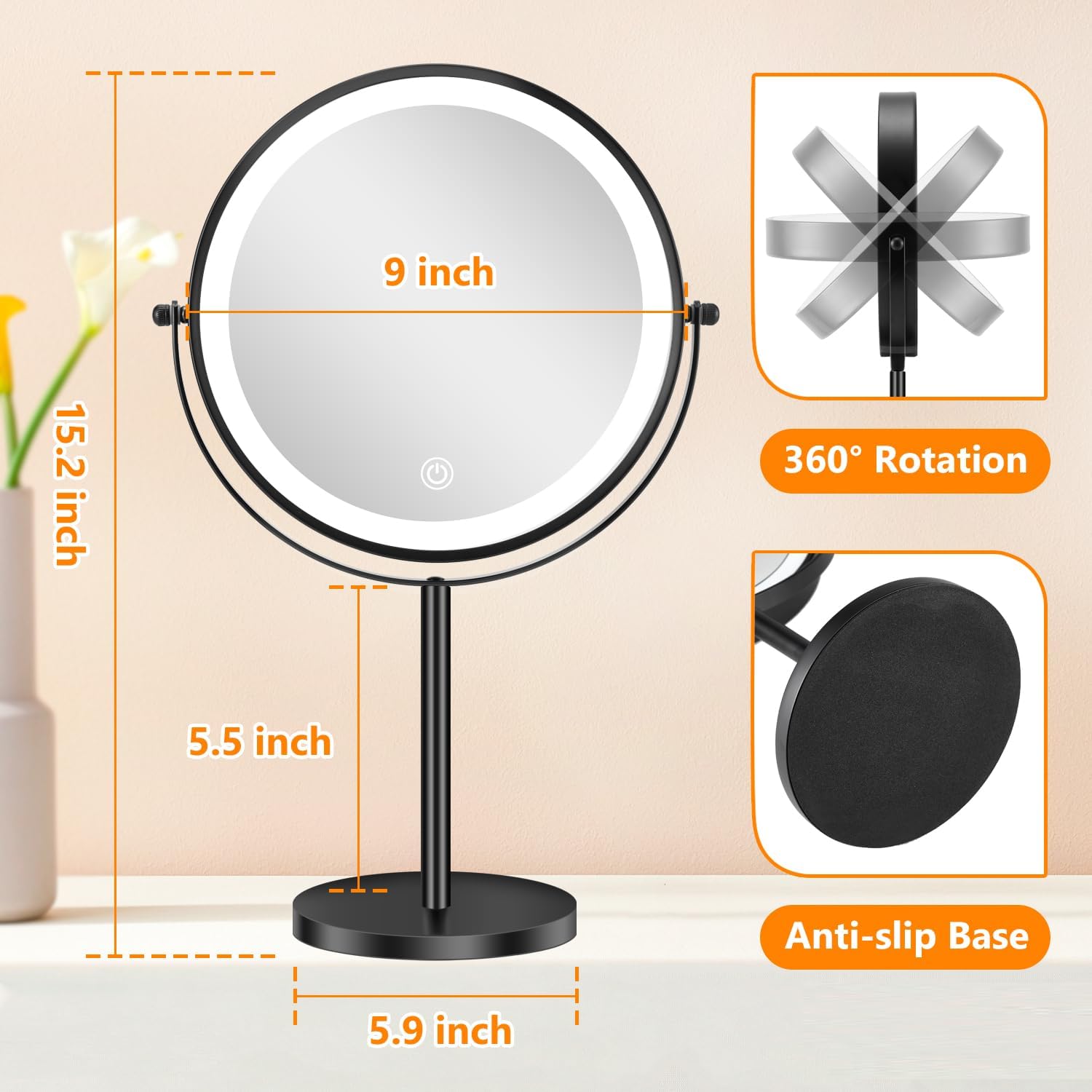 ALHAKIN 9 Lighted Makeup Mirror
