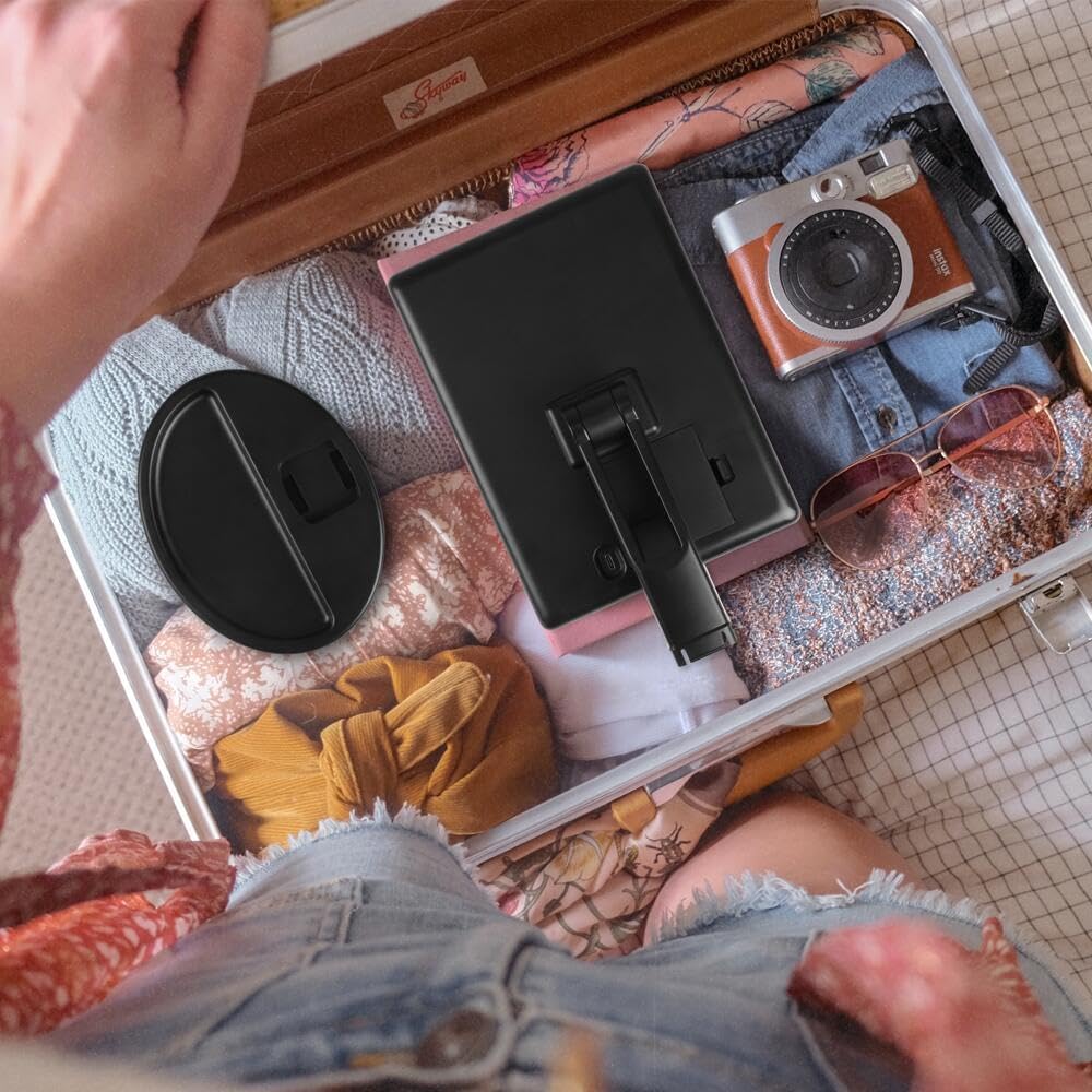 Compact Lighted Makeup Mirror with Dual Power Supply
