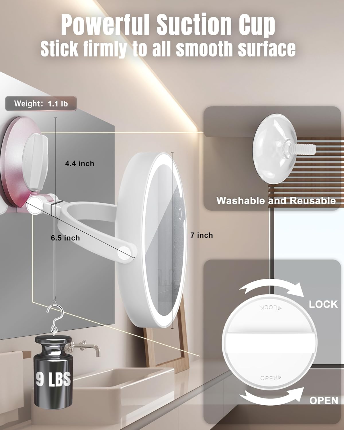 VPU 15X1X Wall-Mounted Magnifying Mirror with Lights