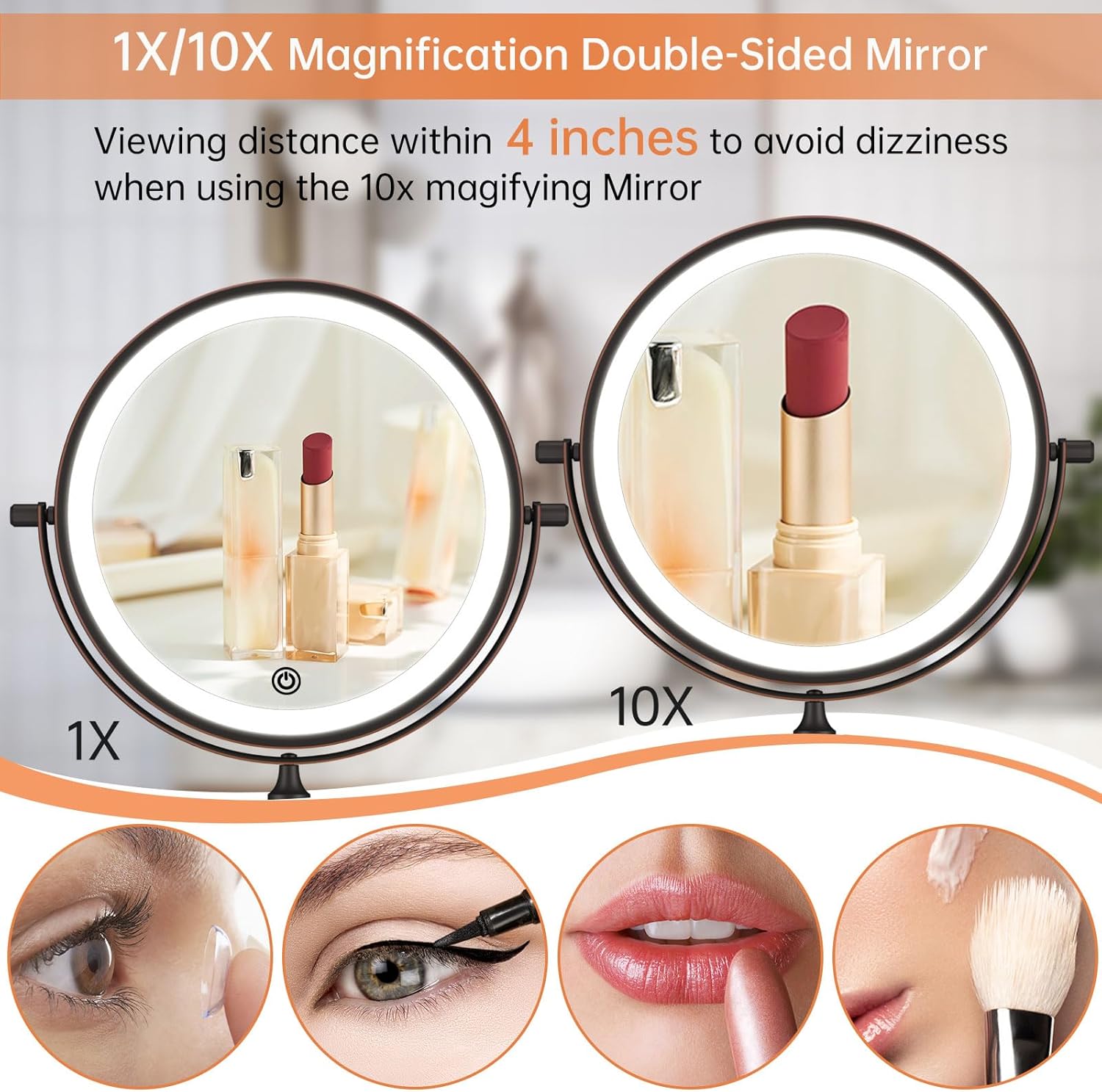 Rechargeable Wall-Mounted Lighted Makeup Vanity Mirror