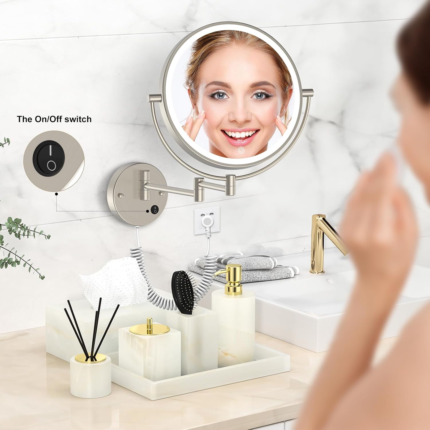 Wall-Mounted Makeup Mirror with LED Light for Bathrooms