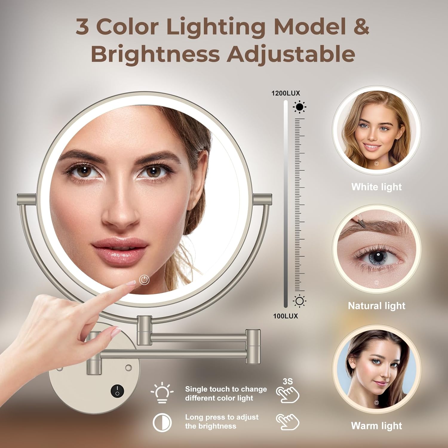 Wall-Mounted Makeup Mirror with LED Light for Bathrooms