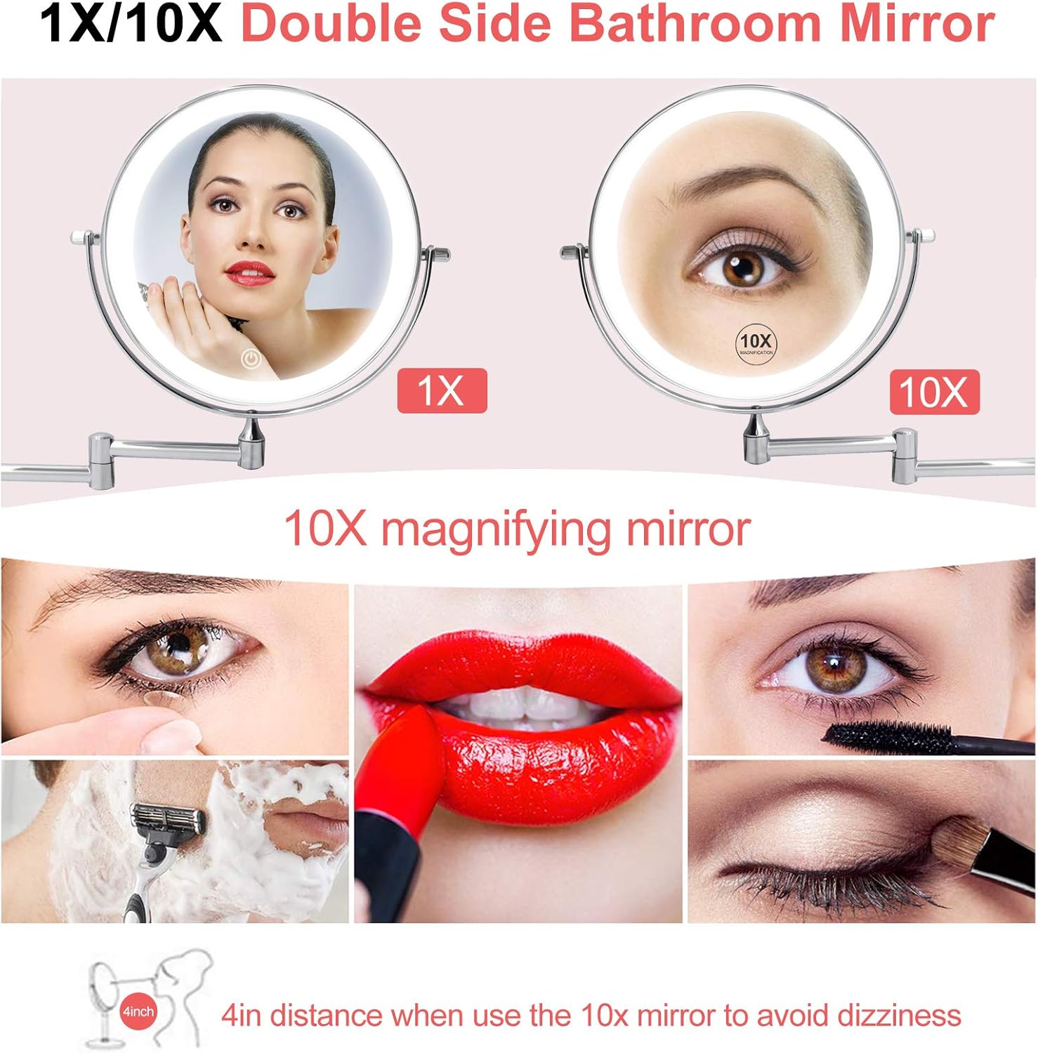 Rechargeable Magnetic 8-inch Makeup Vanity Mirror