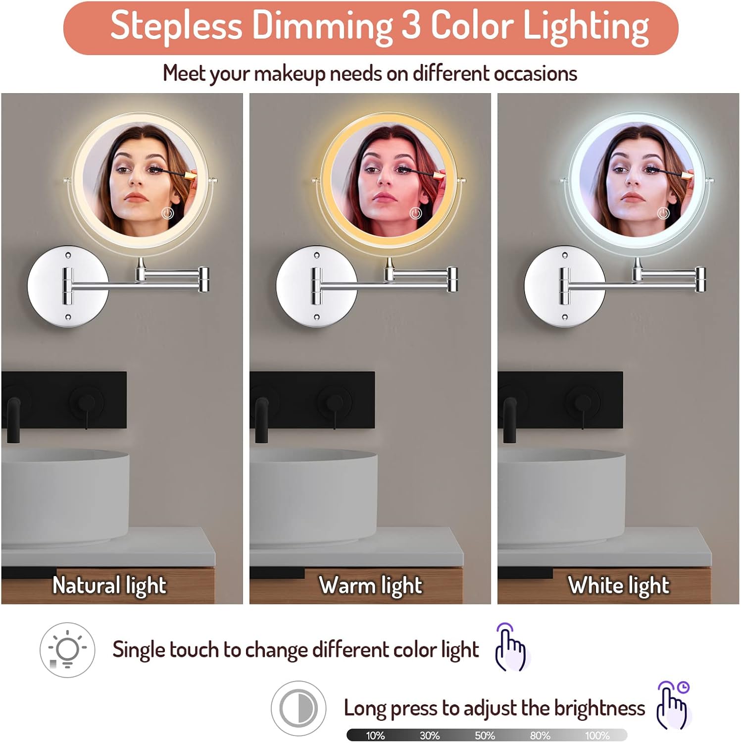 Charged Wall-Mounted Makeup Mirror