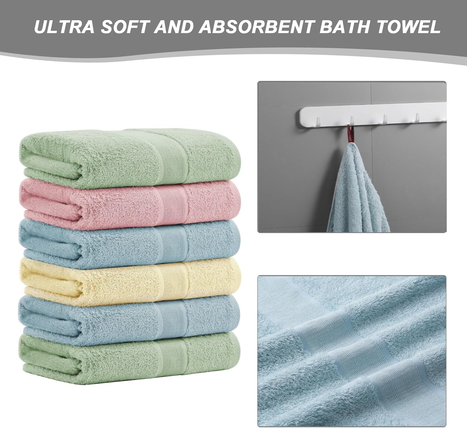 Aibaser Bath Towels 6 Pack Ultra Absorbent