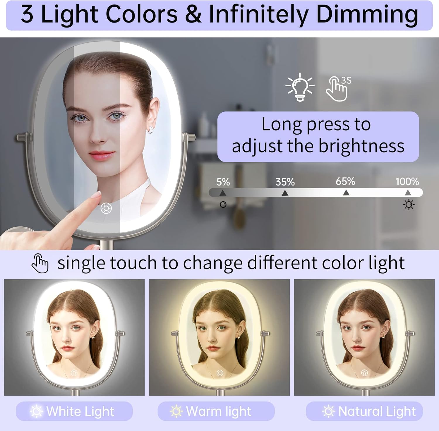 Stylish Wall-Mounted Double-Sided 1X7X Makeup Mirror with Rechargeable Lights