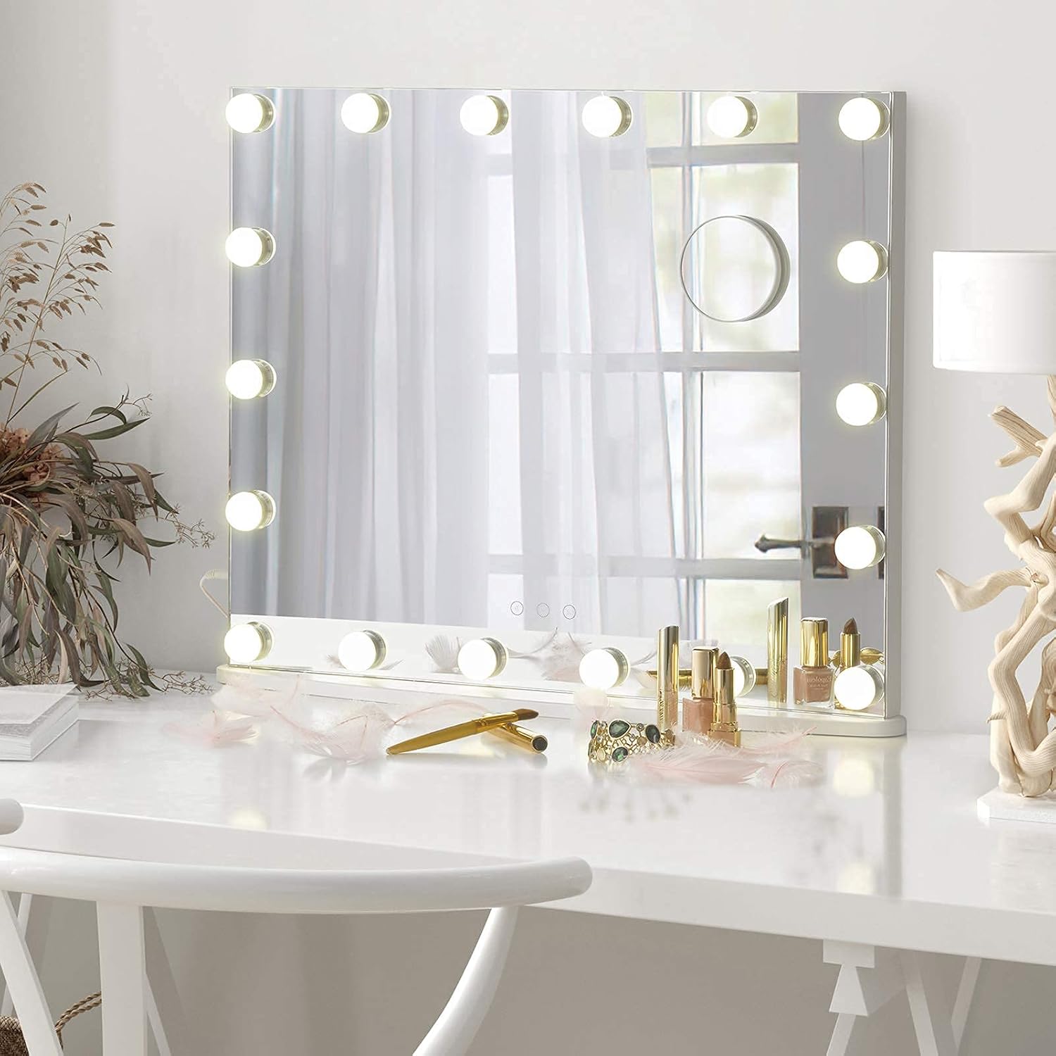 LUXFURNI Hollywood Vanity Mirror with Lights 26x21 Inch 1