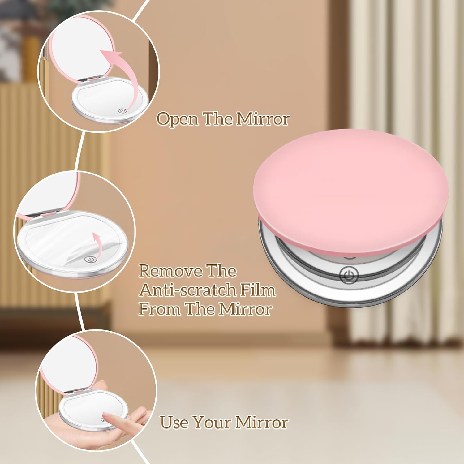 Compact Mirror with Light - Pocket Mirror for Travel Pink