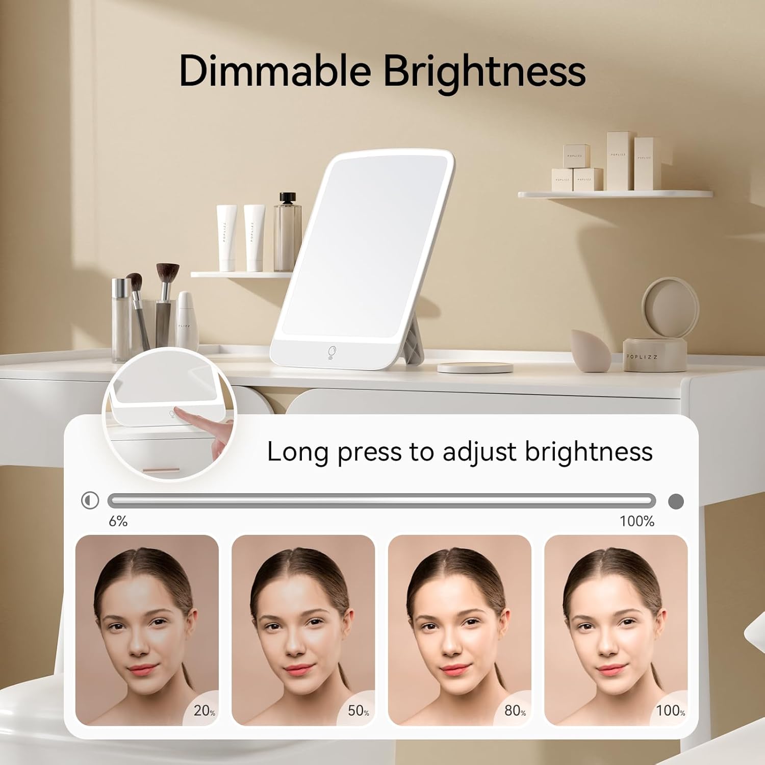 POPLIZZ 11x8 LED Makeup Mirror Travel Size