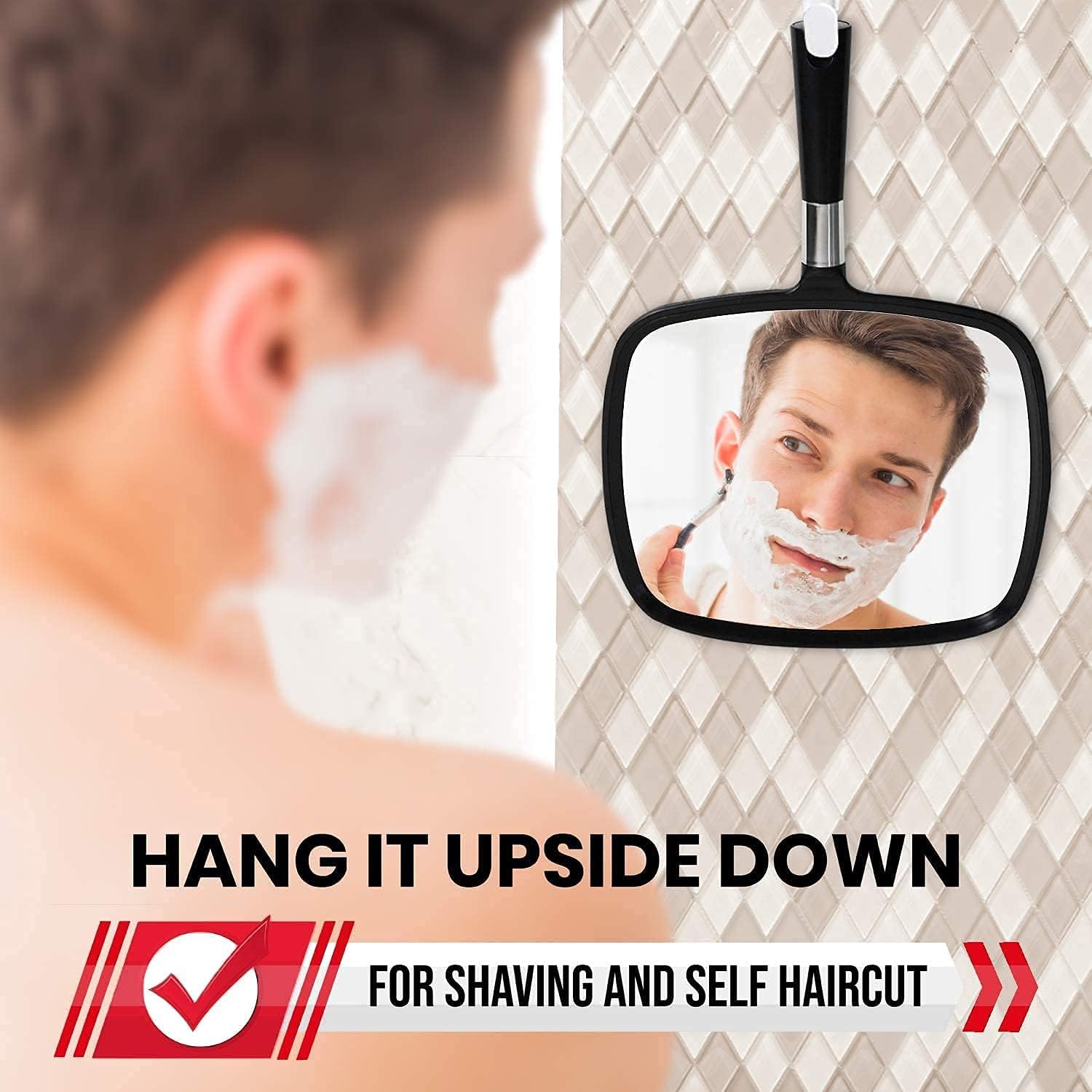 Professional Hand Mirror Large Comfortable Handle 9x13-inch Black