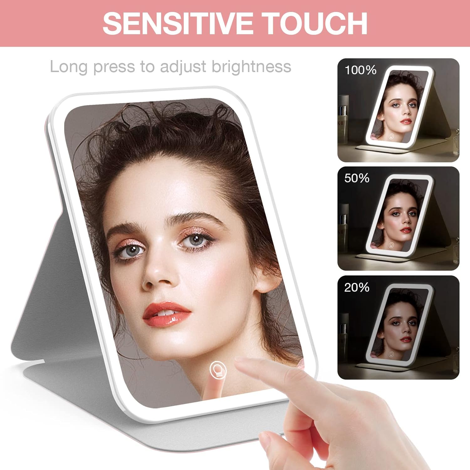 Kintion Travel Makeup Mirror Portable LED Lighted Vanity Mirror
