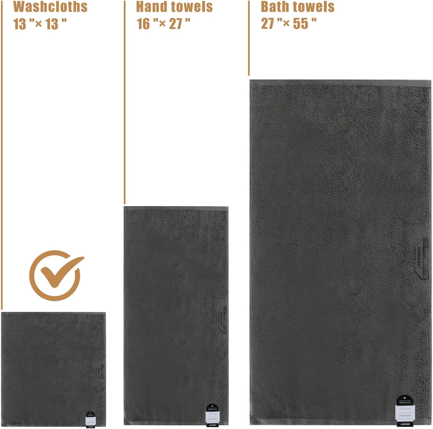 Premium 13x13 Cotton Grey Wash Cloths Set with Hanging Loops